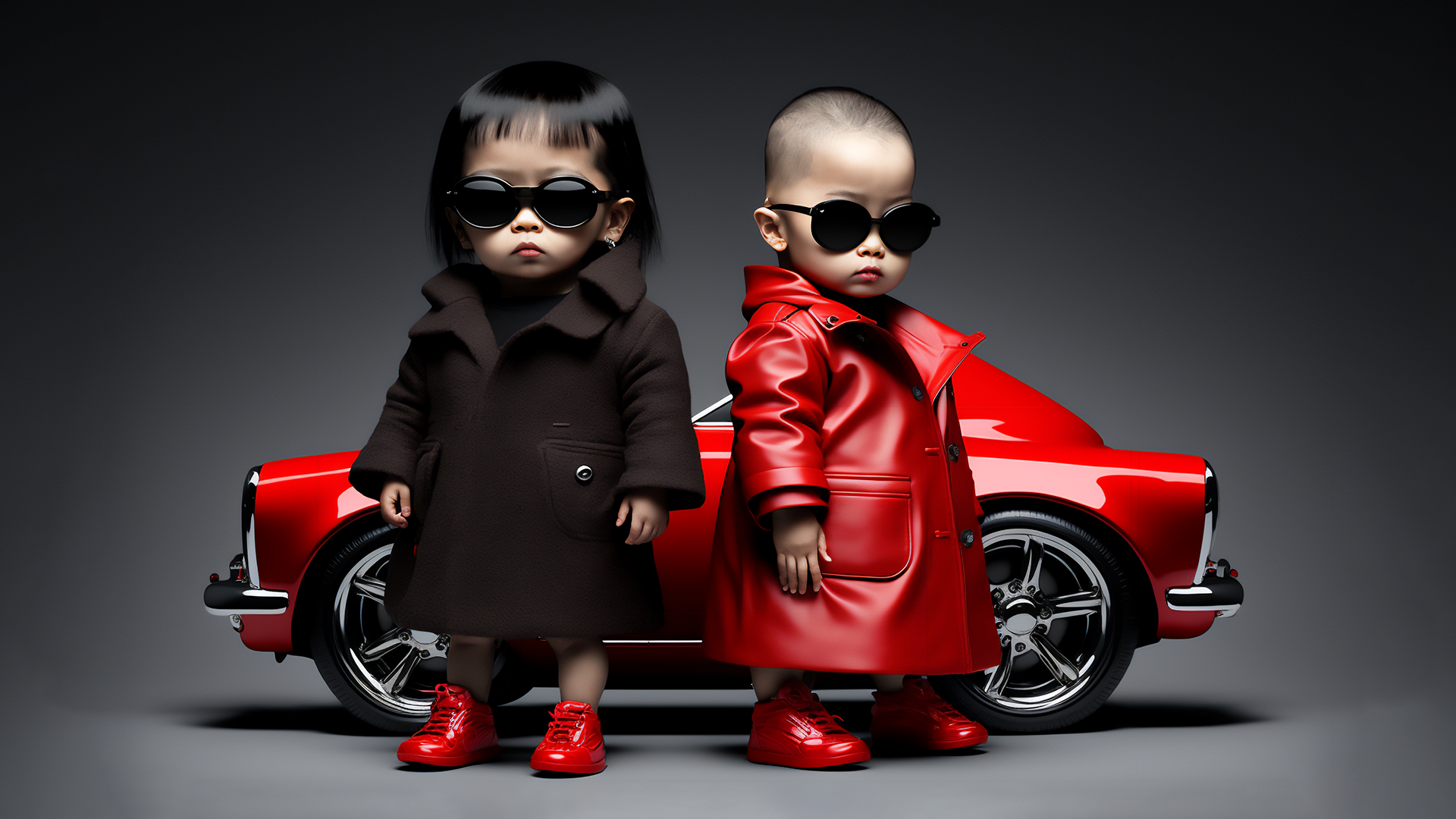 Ai Art Fashion Children Sports Car Sunglasses Red Simple Background Baby Minimalism 1920x1080