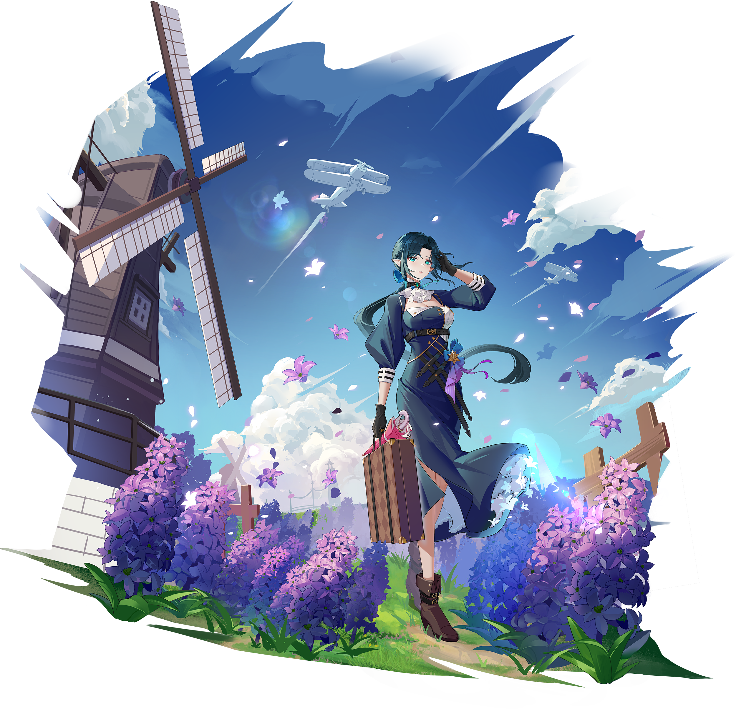 Aura Star Game Characters Video Game Characters Flowers Petals Clouds Windmill 2500x2410