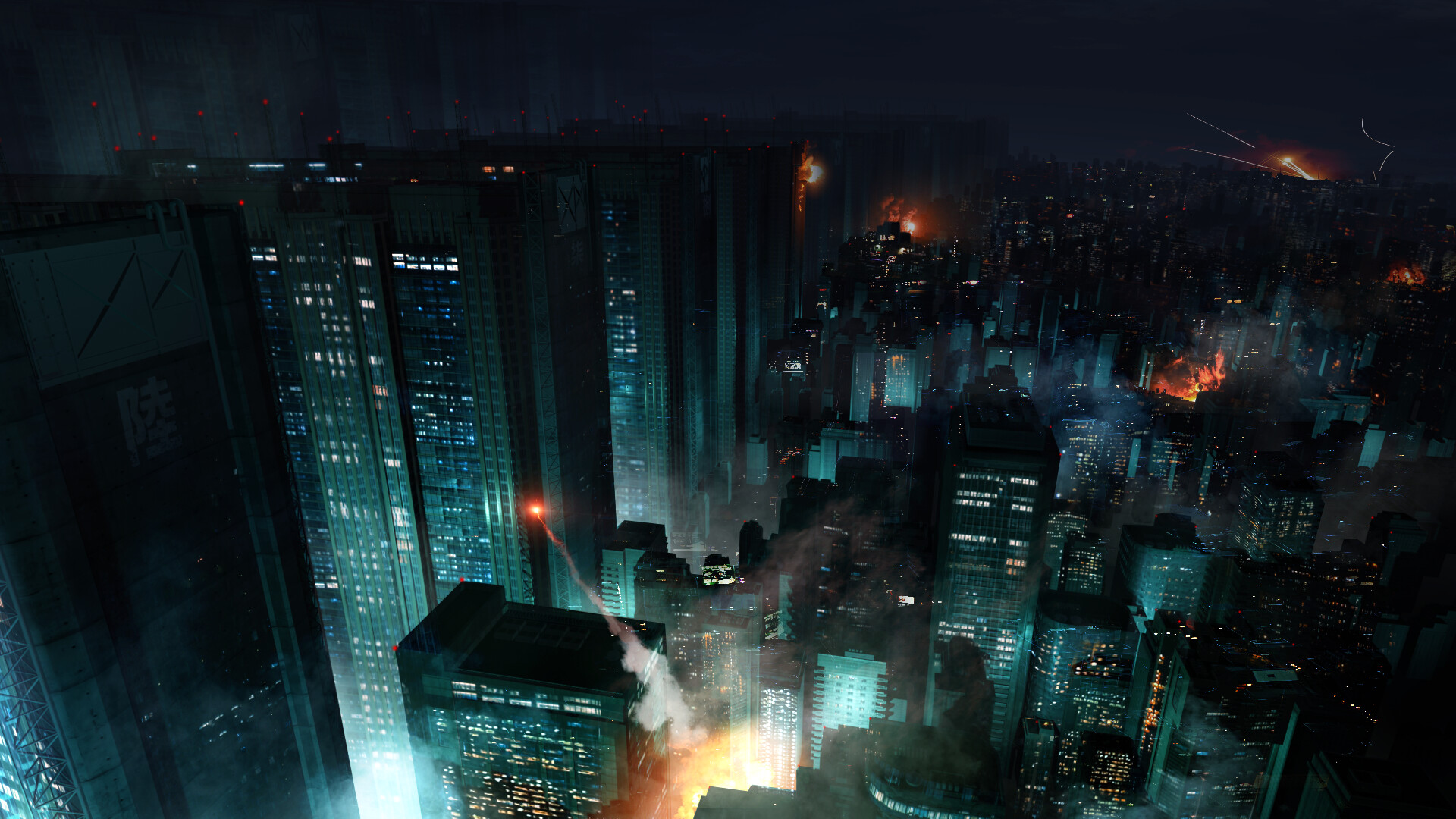 Digital Art Artwork Illustration Concept Art City Cityscape Building Architecture Night Nightscape F 1920x1080