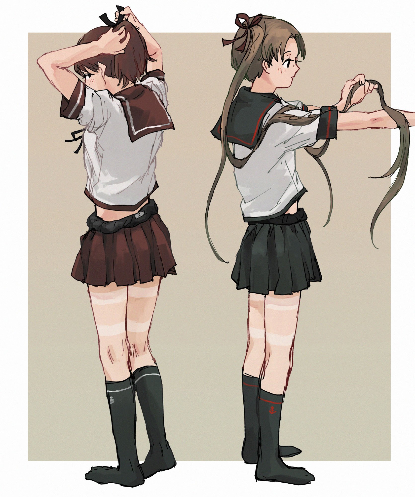 Shikinami KanColle Ayanami KanColle Kantai Collection Anime Anime Girls Ponytail Long Hair Brunette  1671x2000