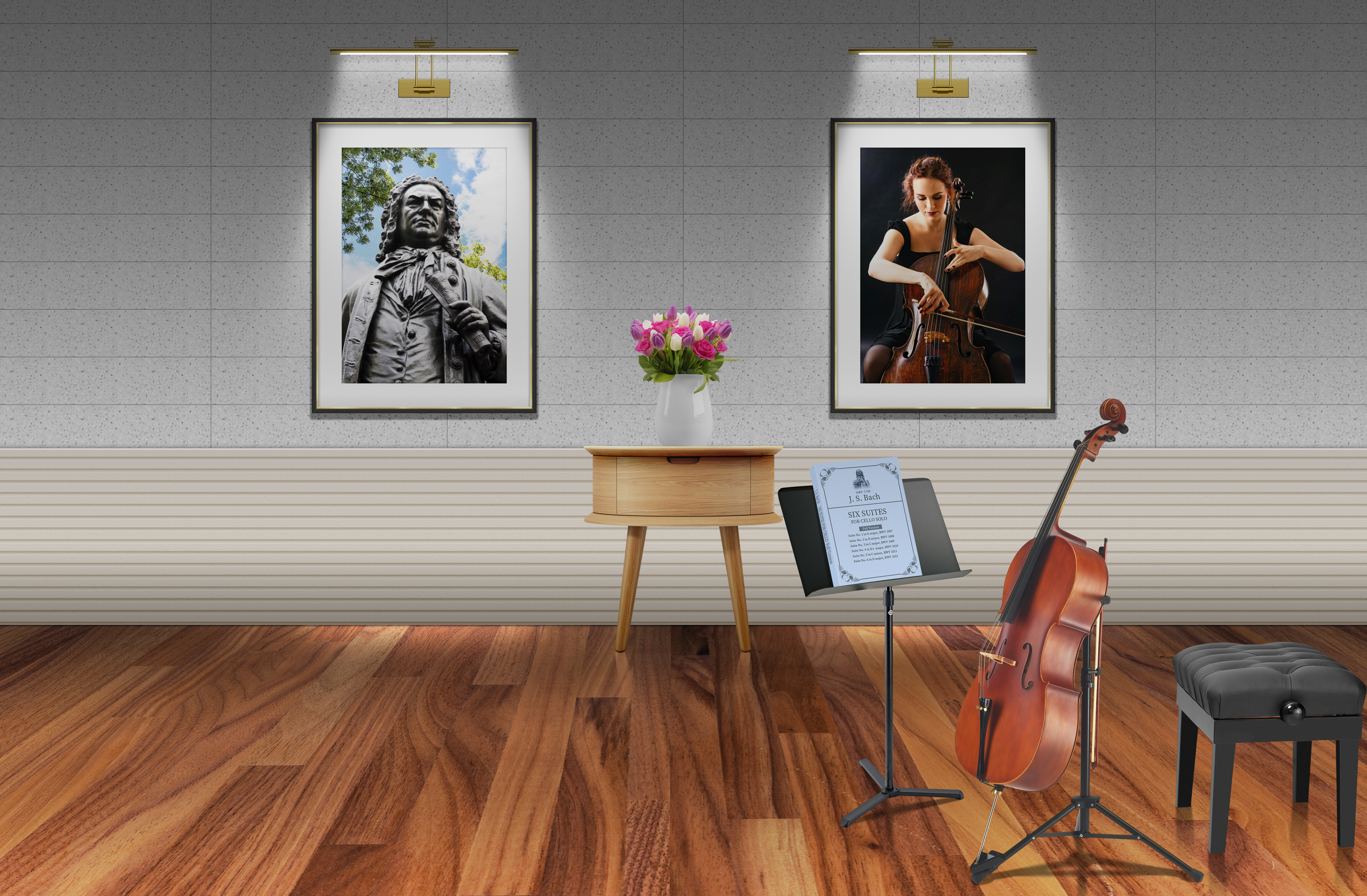 Bach Cello Musical Instrument Picture Frames Picture Flowers Digital Art 5800x3800