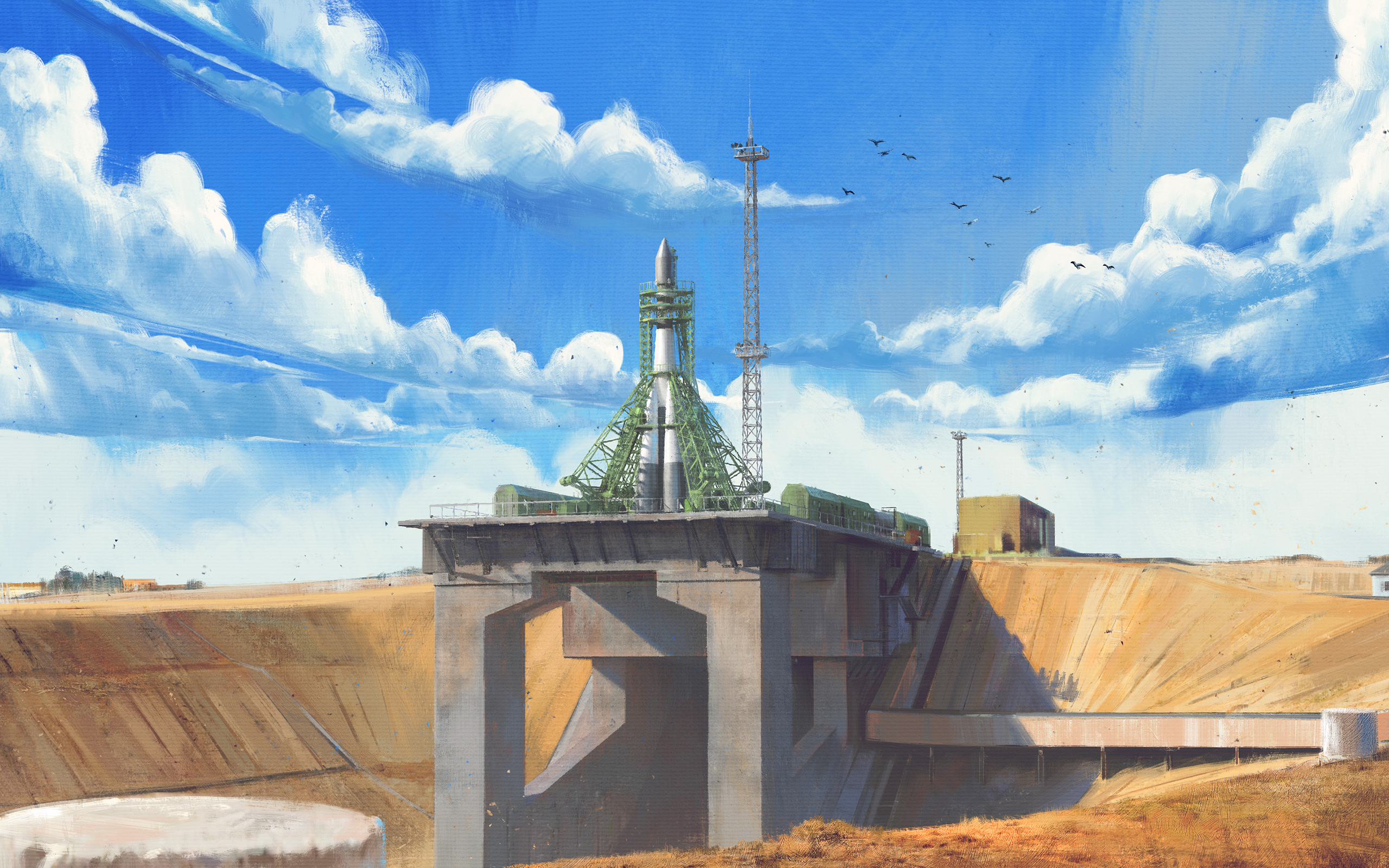 USSR Clouds Roscosmos Baikonur Cosmodrome Vostok 3KA Rocket 2560x1600