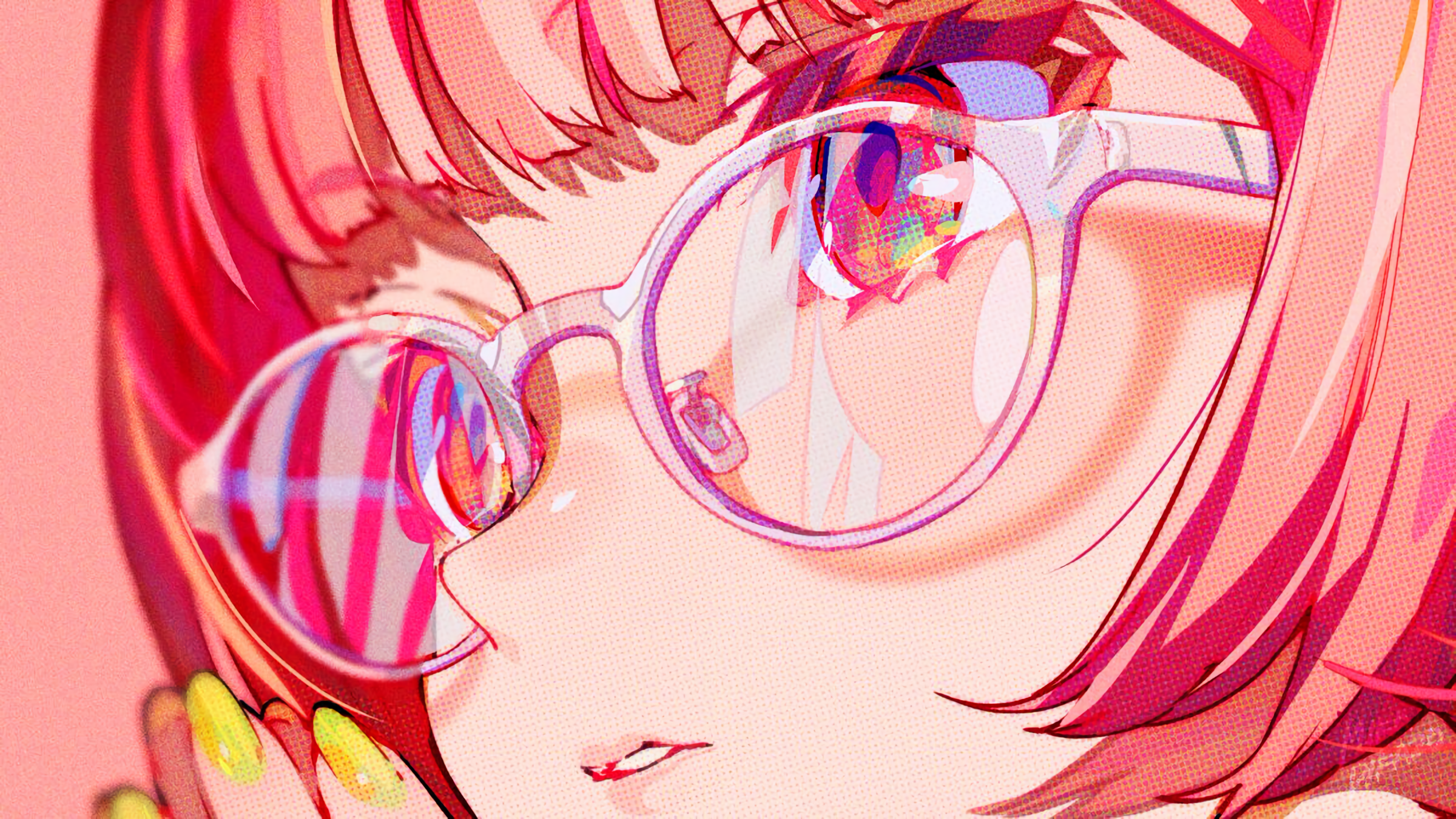 Glasses Short Hair Yellow Nails Fingers Reflection Face 2400x1352