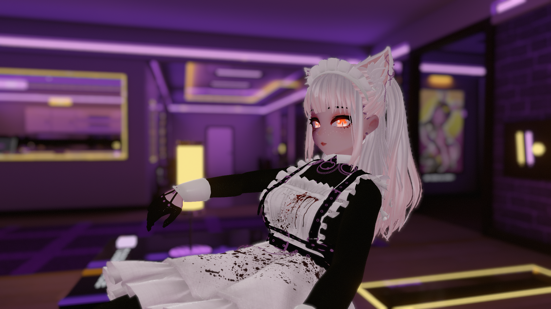 Vrchat Anime Girls CGi Cat Girl Cat Ears Gloves Maid Maid Outfit 1920x1080