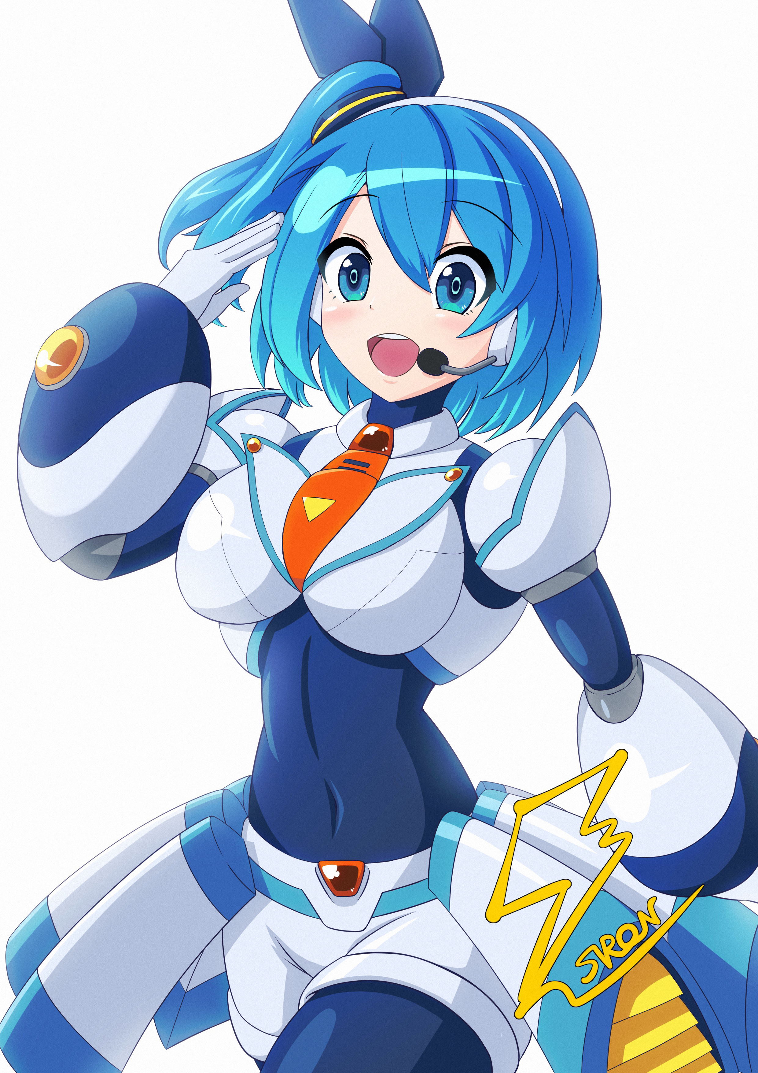 Anime Anime Girls Mega Man X Rockman X DiVE RiCO Rockman X DiVE Long Hair Long Sleeves Blue Hair Sol 2480x3508