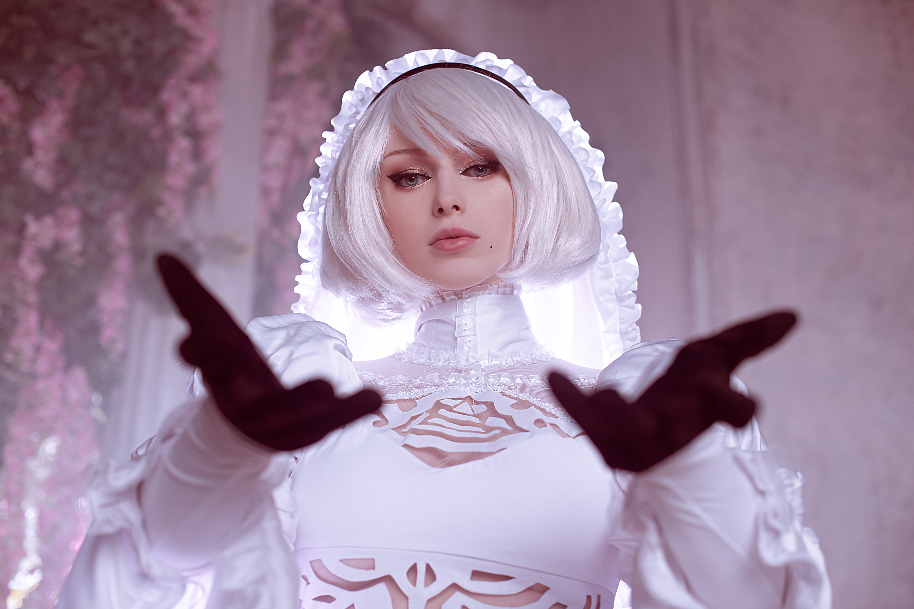 2B Nier Automata Brides White Hair High Heels Gloves White Clothing White Boots Long Boots Women 3000x2000