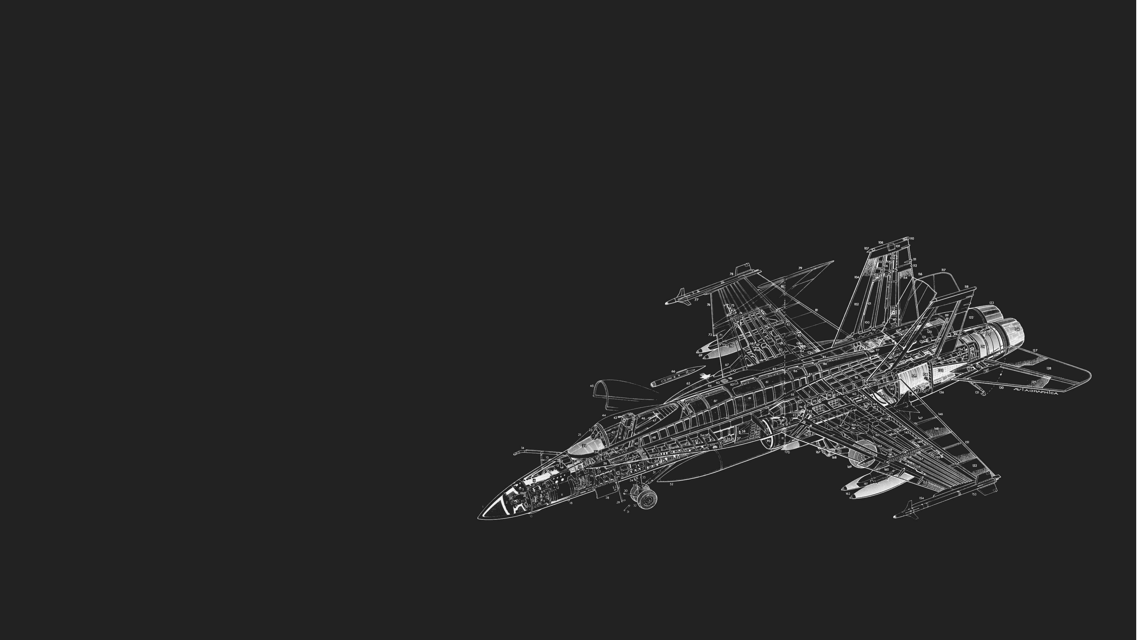 Airplane Drawing Engineering Cutaway Diagrams McDonnell Douglas F A 18 Hornet Dark Simple Background 3840x2160