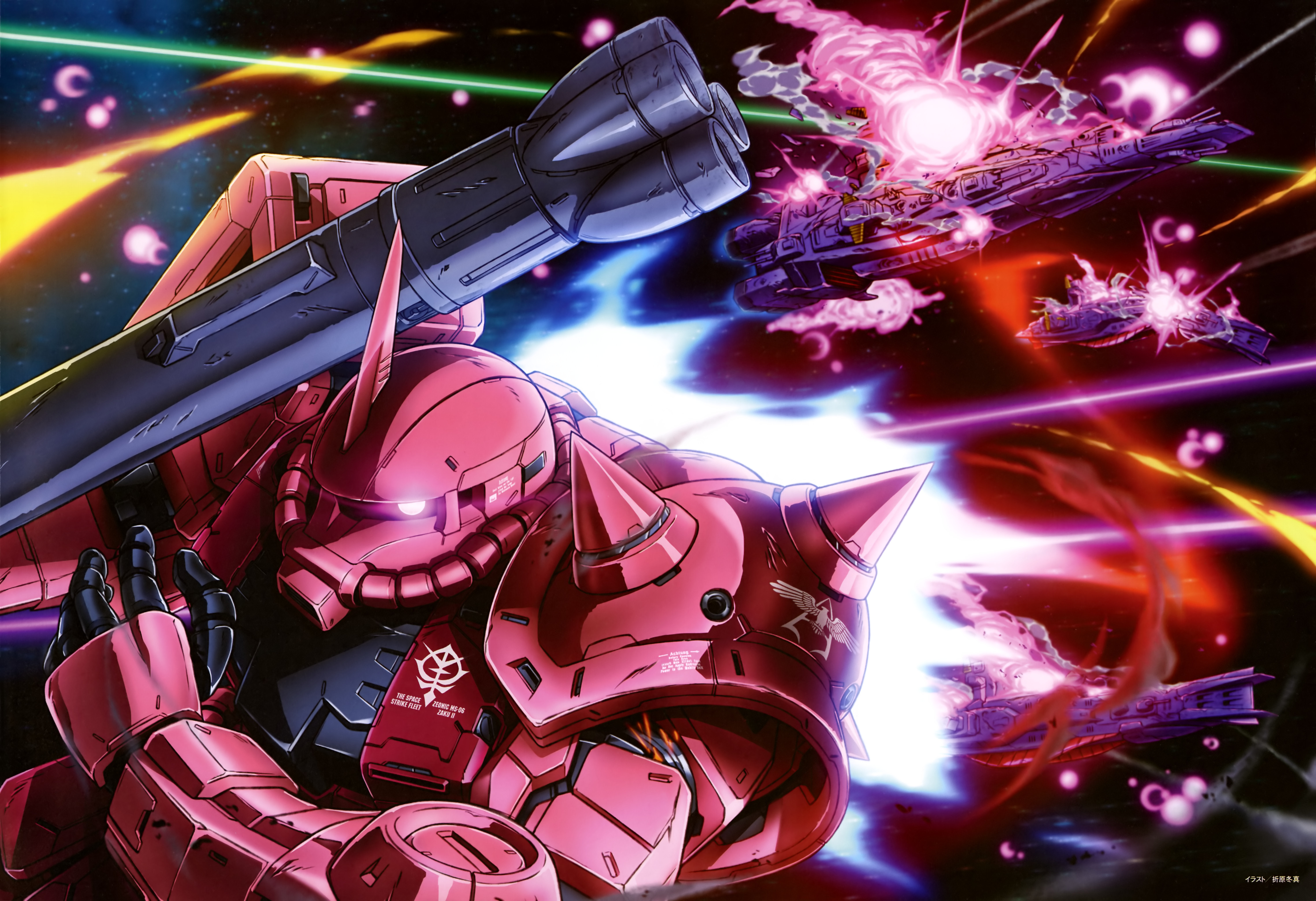 Zaku Ii Chars Custom Mobile Suit Mobile Suit Gundam Anime Mechs Super Robot Taisen Artwork Digital A 5971x4089