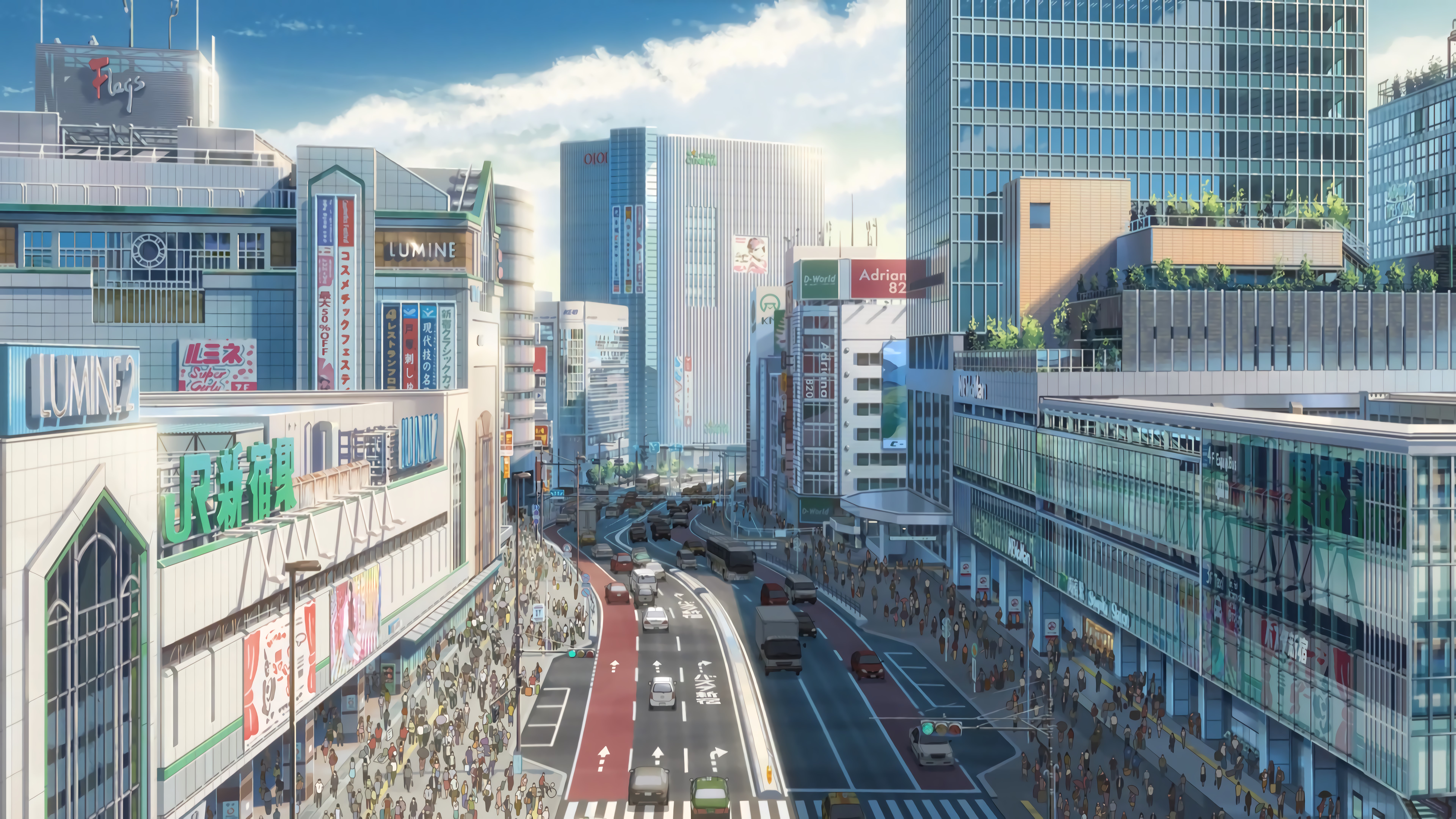 City Anime Traffic Building Car Crowd Modern Cloud Mass Anime City 7680x4320