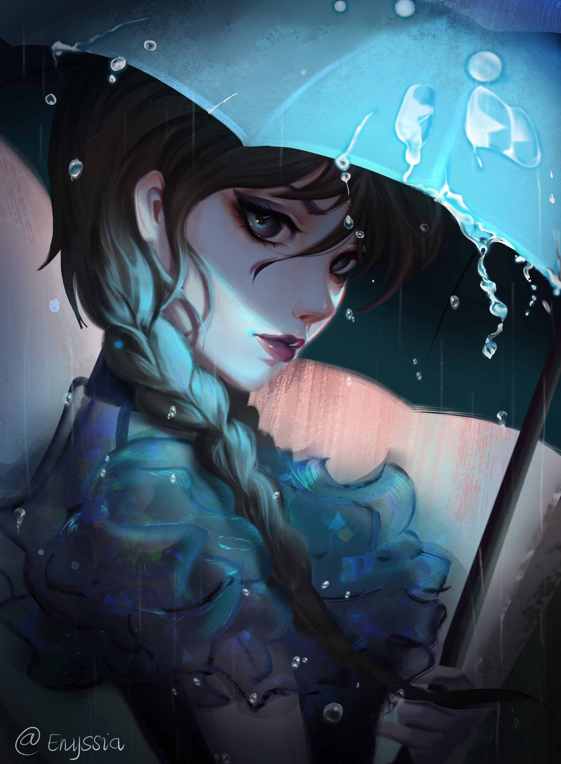 Einyssia Digital Art Artwork Illustration Painting Fantasy Art Fantasy Girl Rain Umbrella Dark Hair  1920x2616
