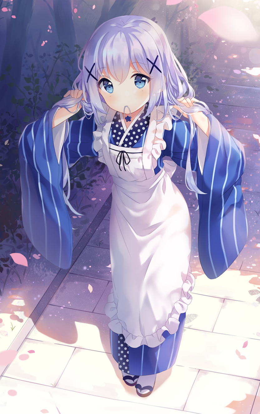 Anime Anime Girls Kafuu Chino Standing Portrait Display Long Hair Blue Hair Blue Eyes Gochuumon Wa U 834x1326