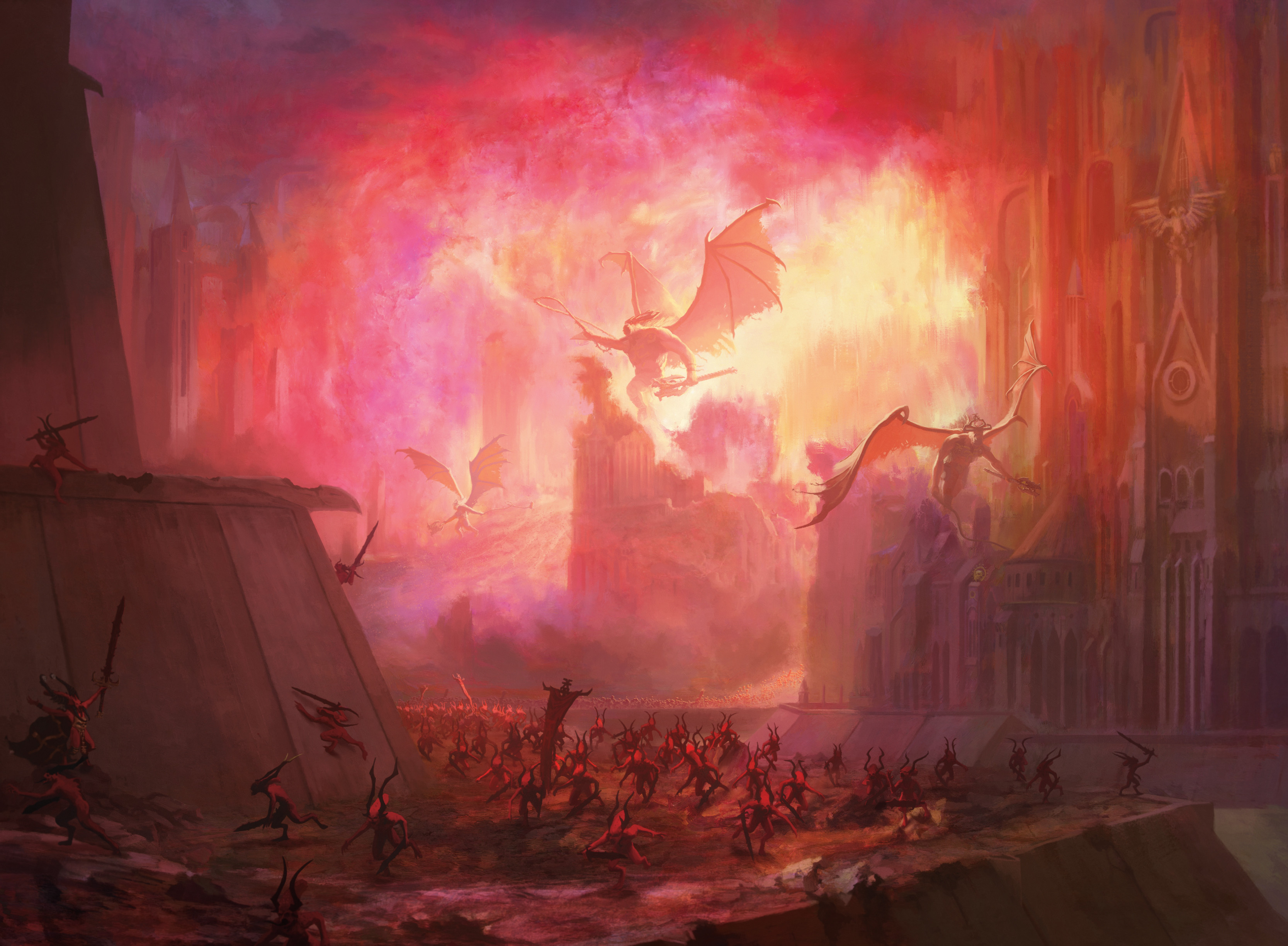 Science Fiction High Tech Warhammer 40 000 Chaos Deamons Storm Portals Invasion City Ruins Debris Ru 3334x2449