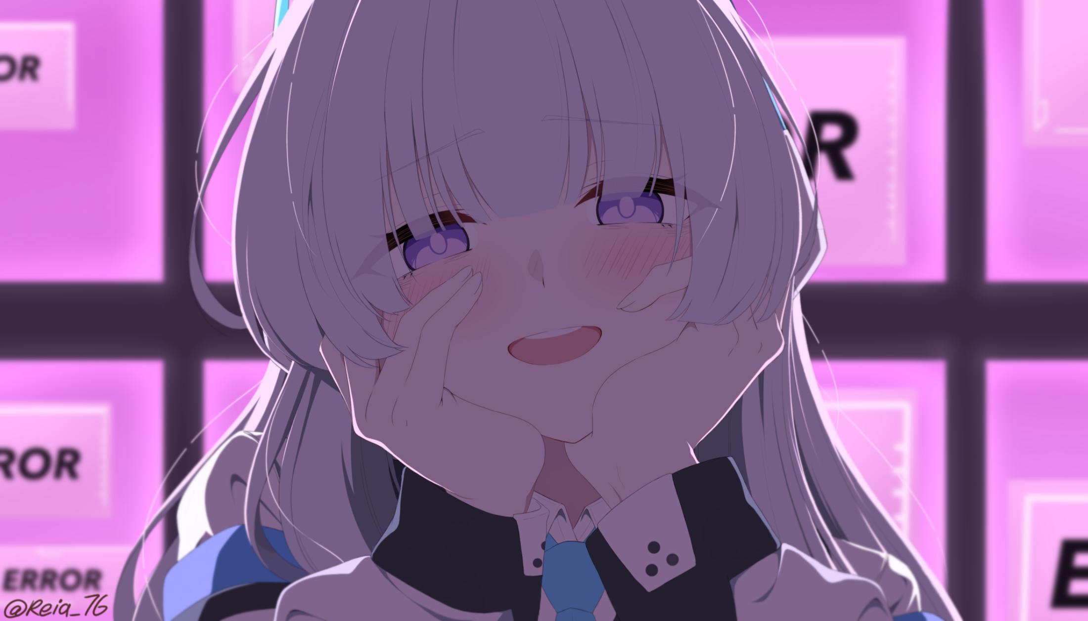 Anime Anime Girls Looking At Viewer Blushing Long Hair Purple Eyes White Hair Hand On Face 2200x1257