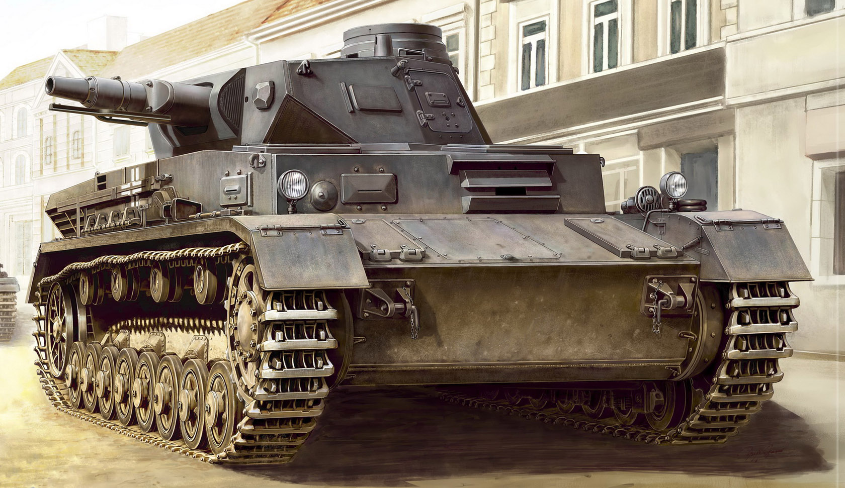 Tank Army Military Military Vehicle Artwork Front Angle View Panzer IV 1680x971