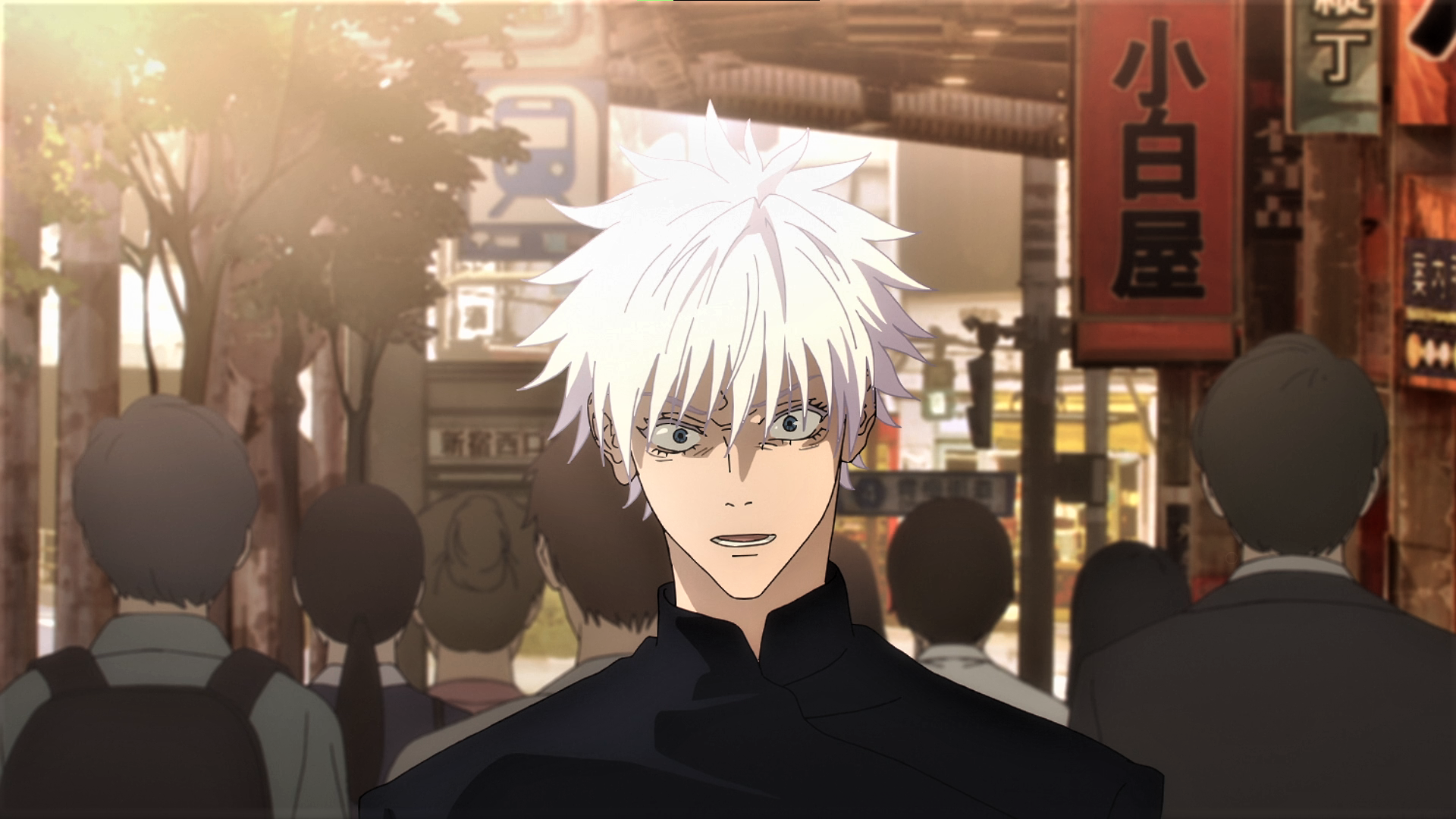 Jujutsu Kaisen Satoru Gojo White Hair Uniform Japanese Crowd Angry Anime Anime Screenshot Anime Boys 1920x1080