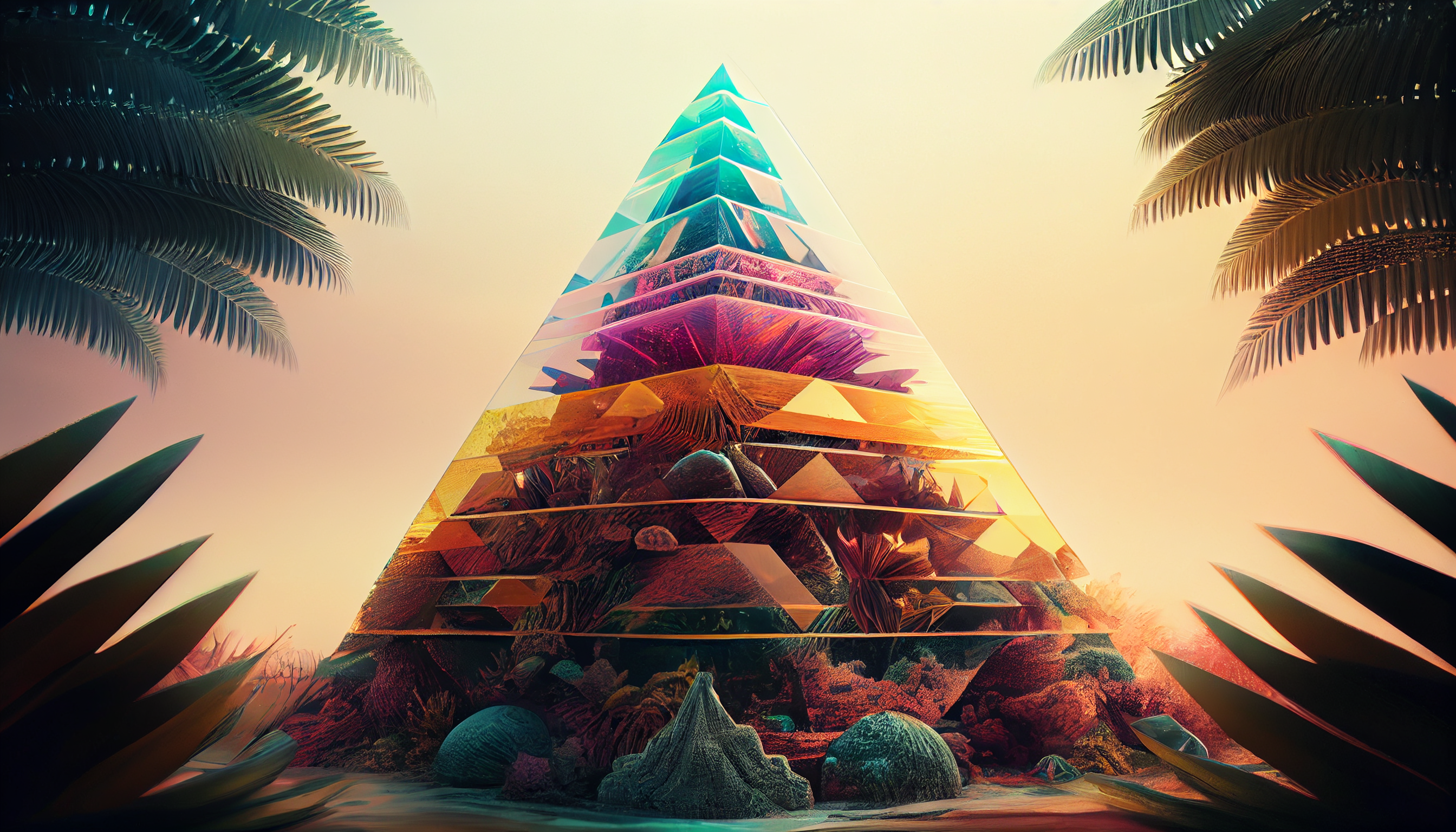 Pyramid Tropical Tropical Forest Colorful Jungle Digital Art Ai Art Midjourney Coral Reef Spectrum T 2688x1536