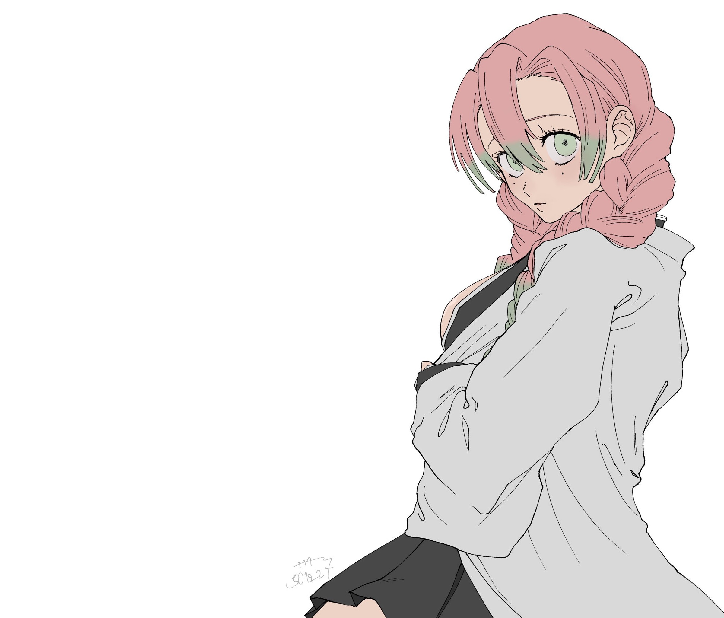 Kimetsu No Yaiba Mitsuri Kanroji Anime Anime Girls Multi Colored Hair White Background Simple Backgr 2400x2048