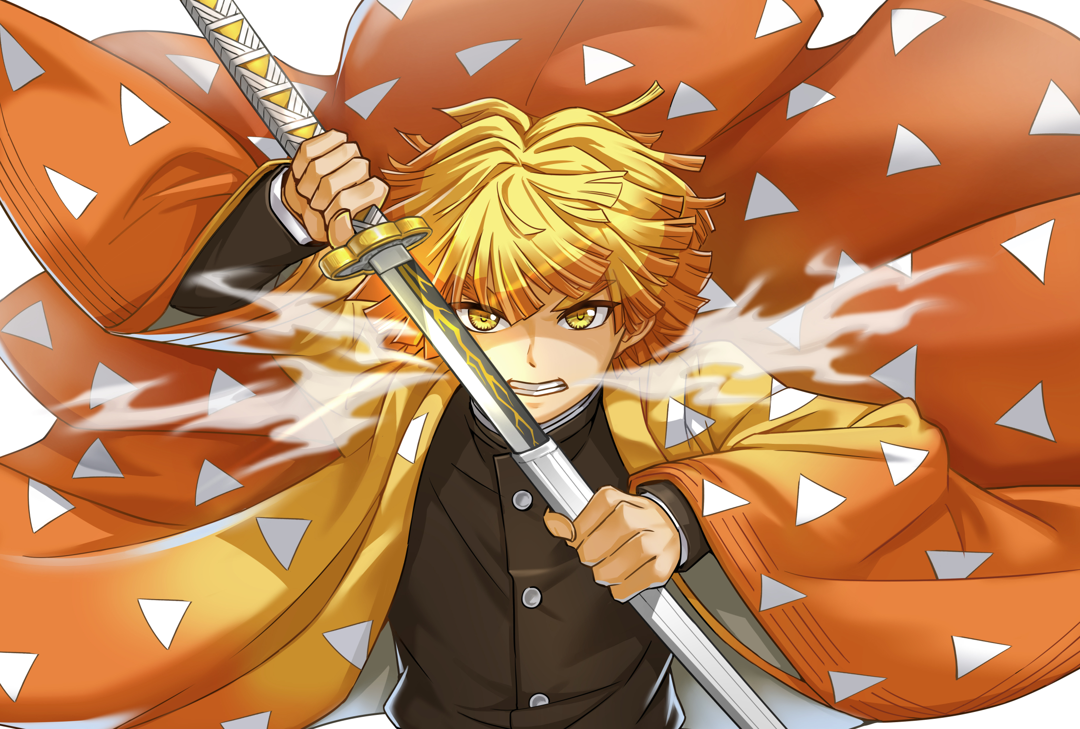 Kimetsu No Yaiba Anime Anime Boys Blonde Yellow Eyes Sword Zenitsu Agatsuma 2211x1493
