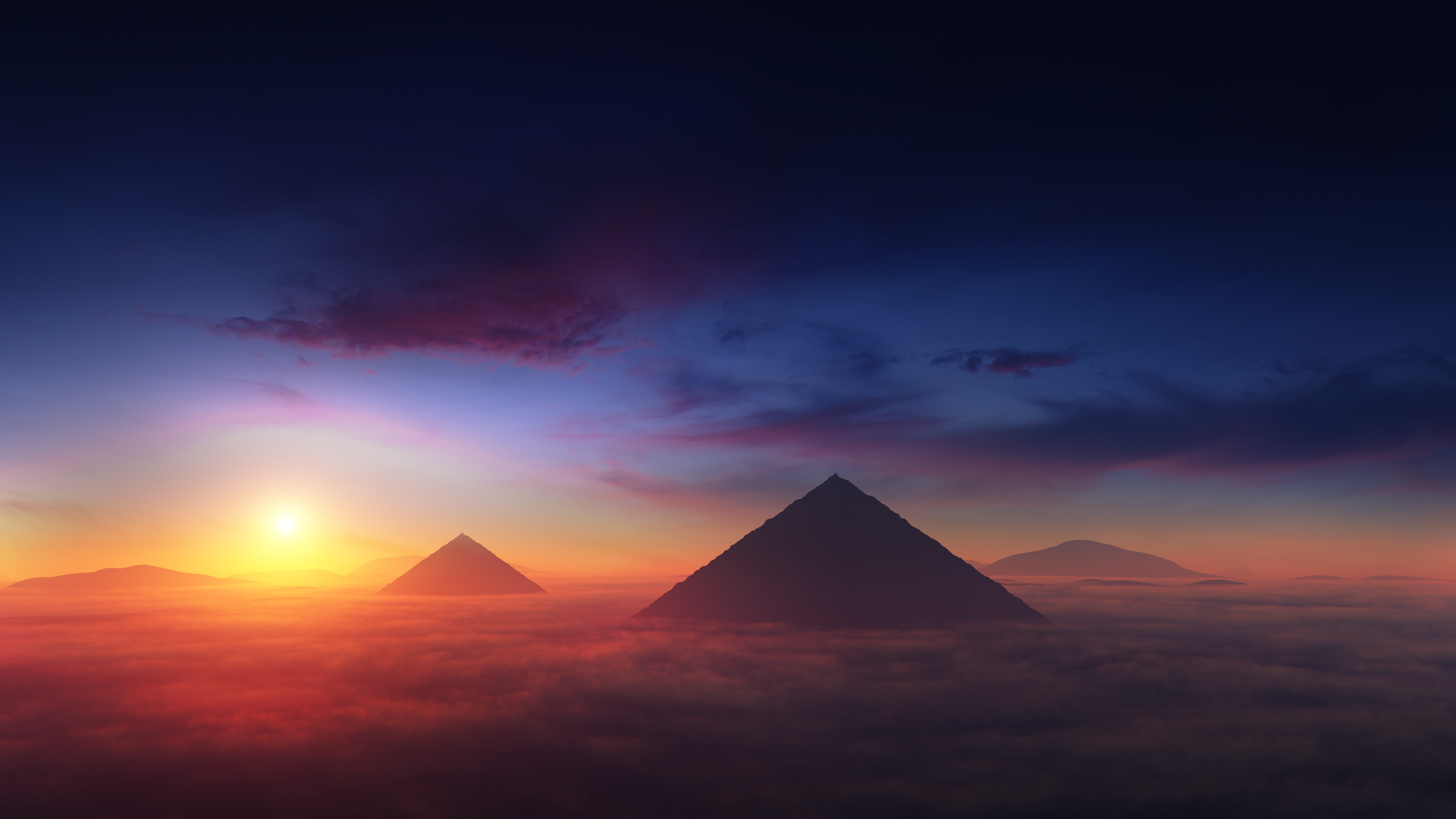 Digital Digital Art Artwork Illustration Render Landscape Sky Clouds Sunset Pyramid Hypnoshot Sun 3840x2160