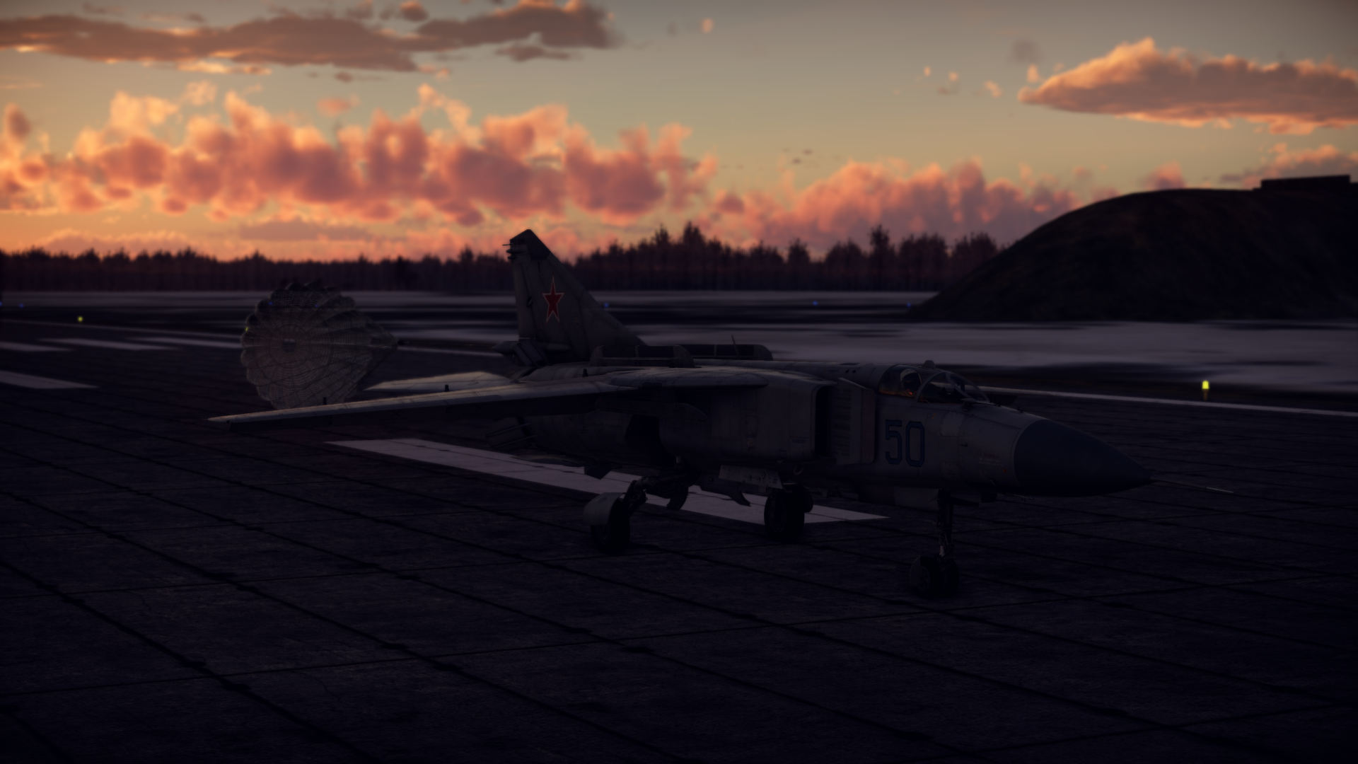 MiG 23ML Jet Fighter Airplane War Thunder Sunset Sunset Glow Clouds Sky Aircraft Video Games CGi 1920x1080