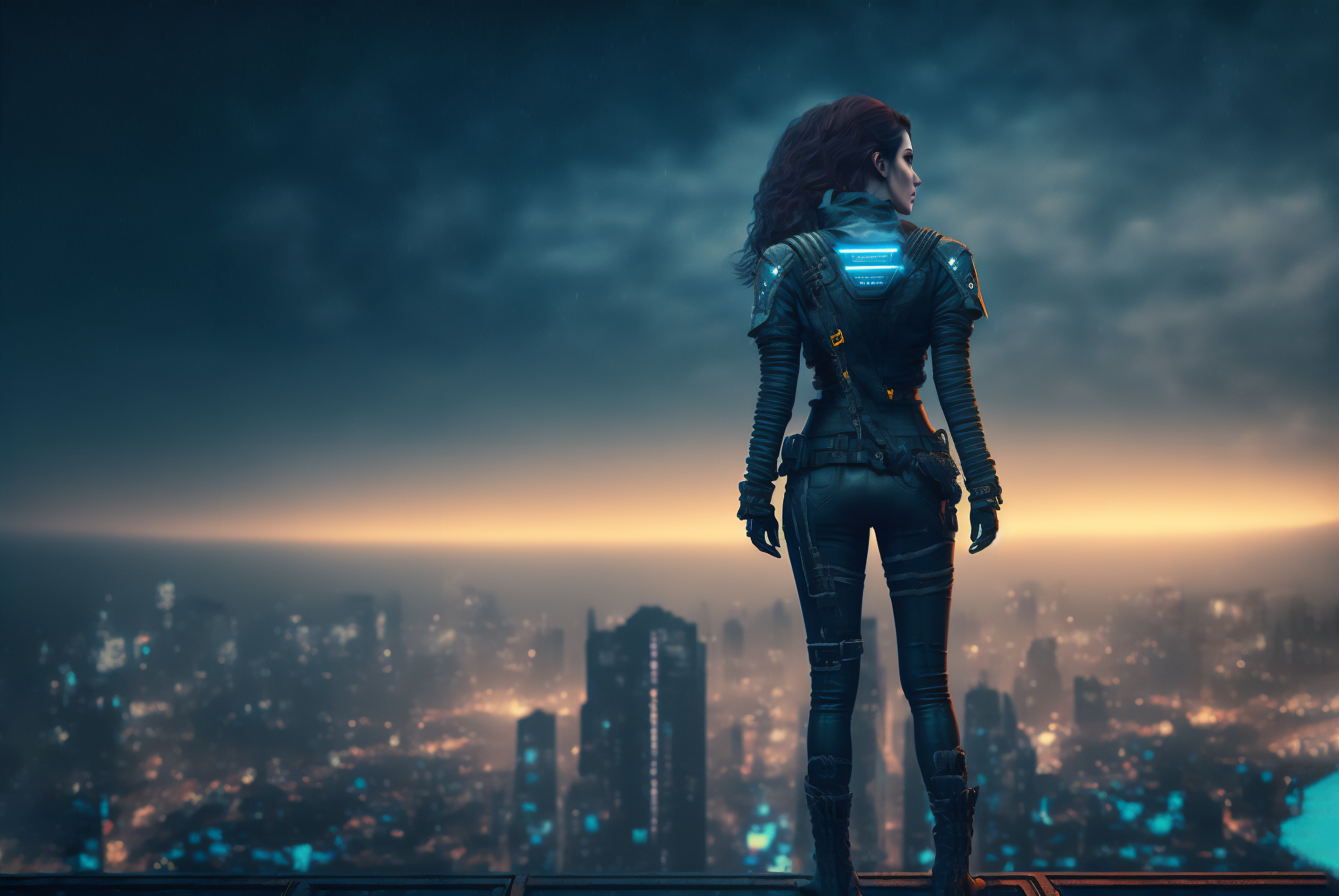 Ai Art Illustration Cyberpunk Women Rooftop City Night City Lights 3060x2048