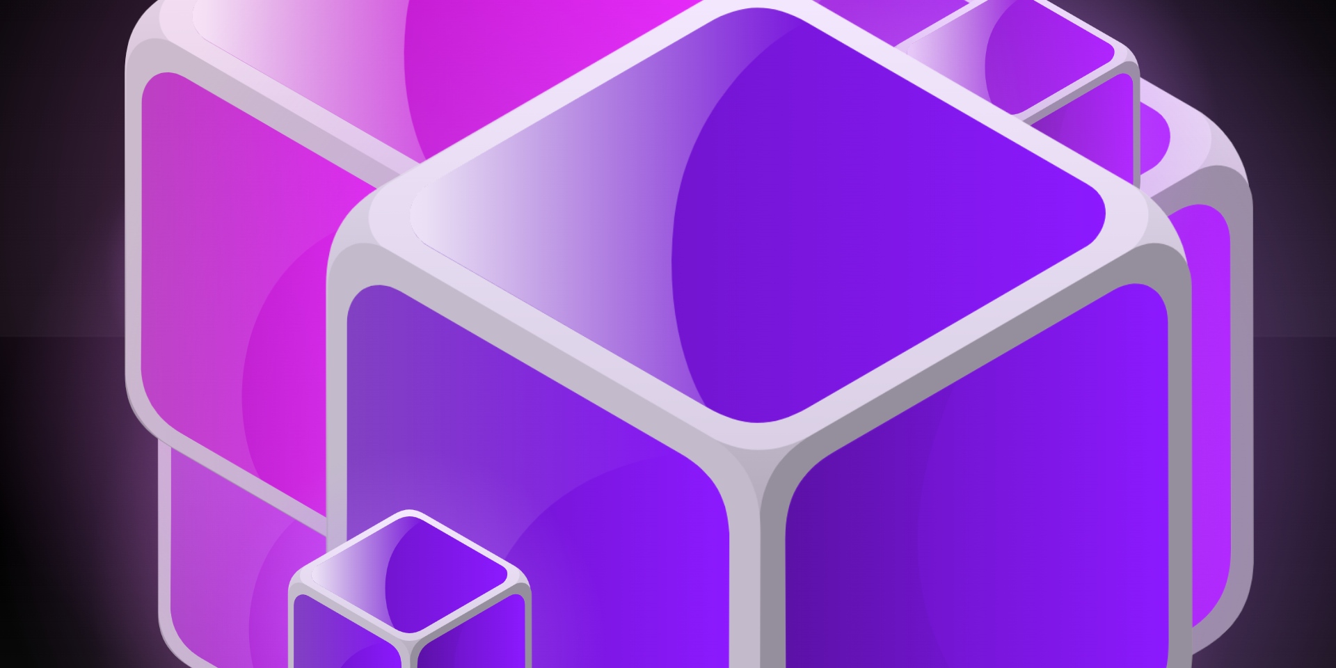 Gloss Glossy Cube Abstract CGi Colorful Shiny Shapes Geometry Bright Purple 1920x960