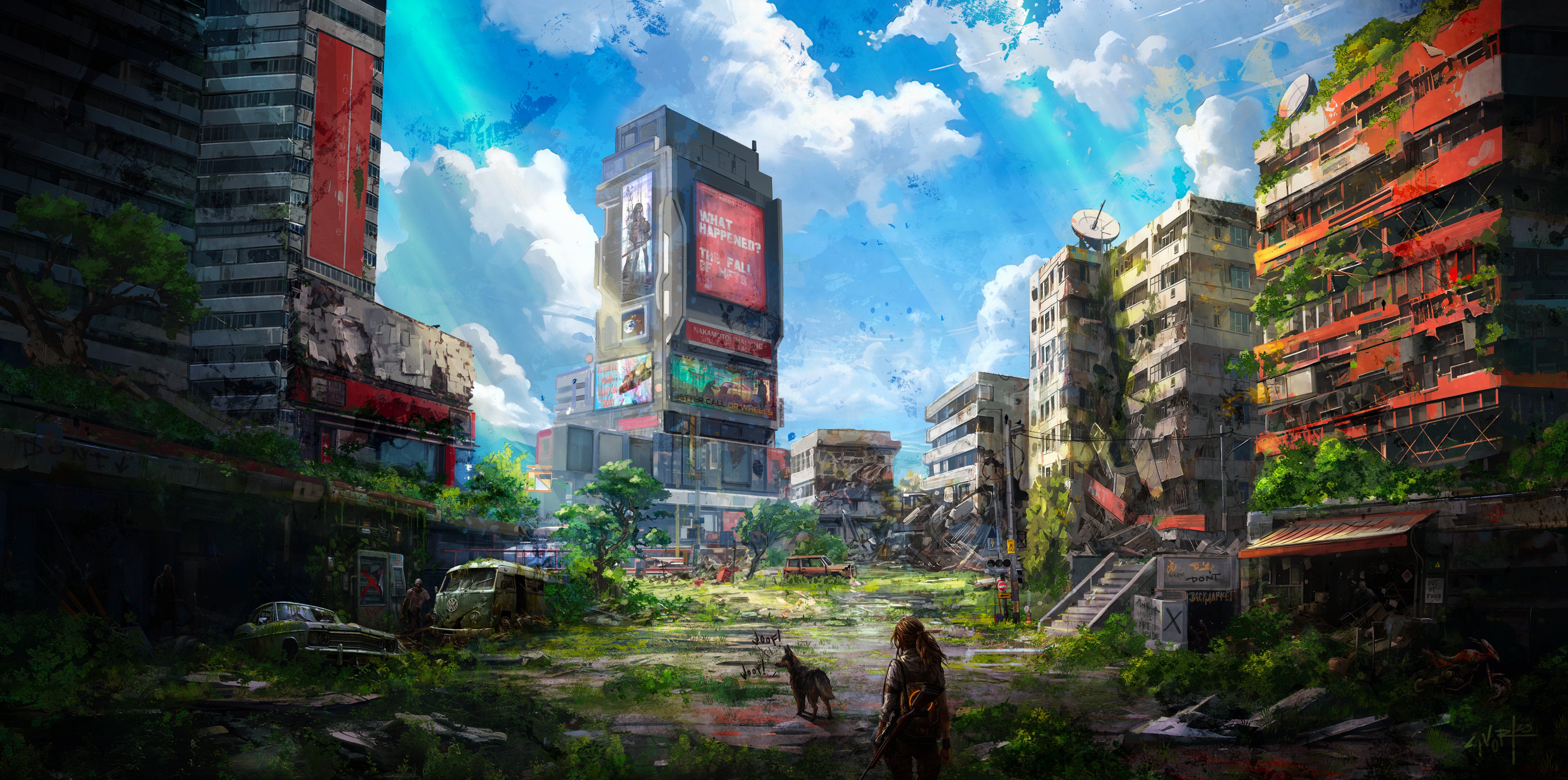 Civort Digital Art Artwork Illustration Painting Apocalyptic Destruction Ruins City Cityscape Clouds 4096x2039