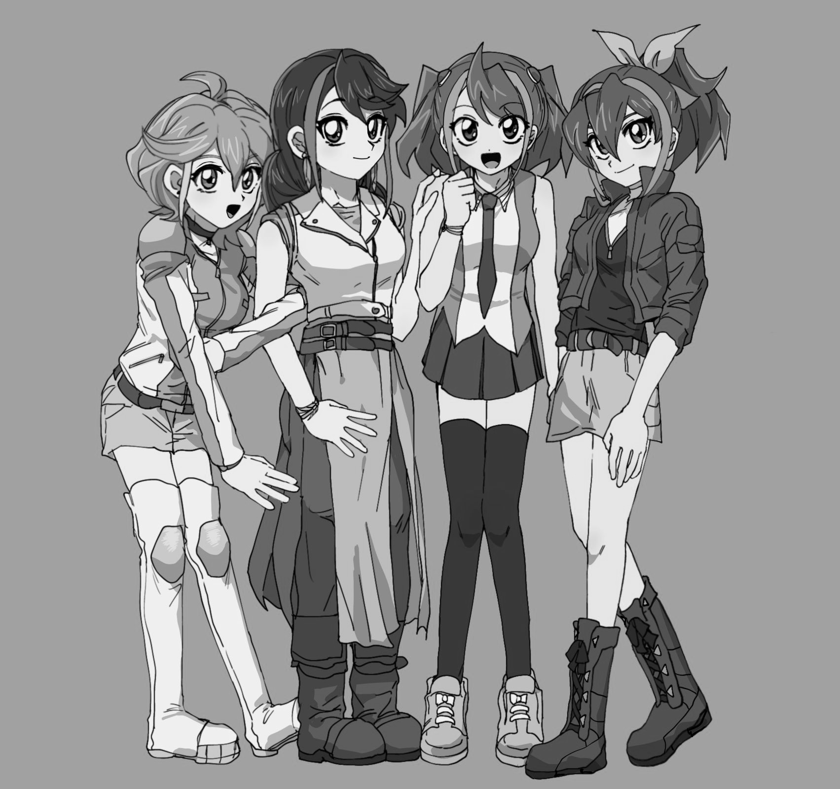 Anime Anime Girls Monochrome Yu Gi Oh Yu Gi Oh ARC V Hiiragi Yuzu Kurosaki Ruri Rin Yu Gi Oh Serena  1703x1598