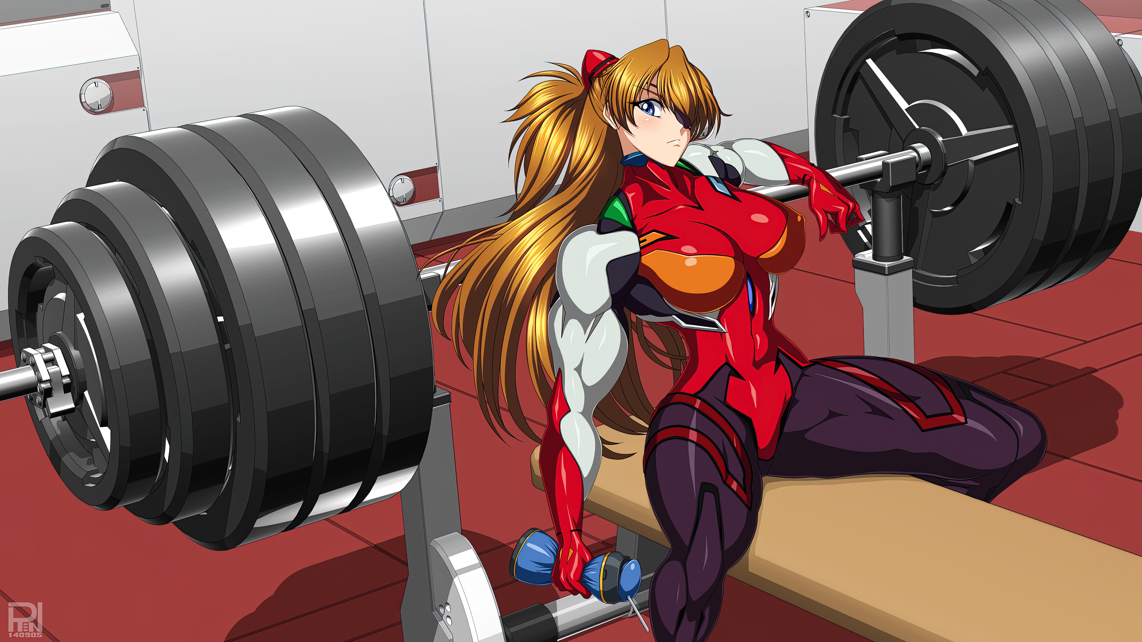 Muscles Muscular Anime Girls Toned Female Artwork Biceps Strong Woman Asuka Langley Soryu 3840x2160