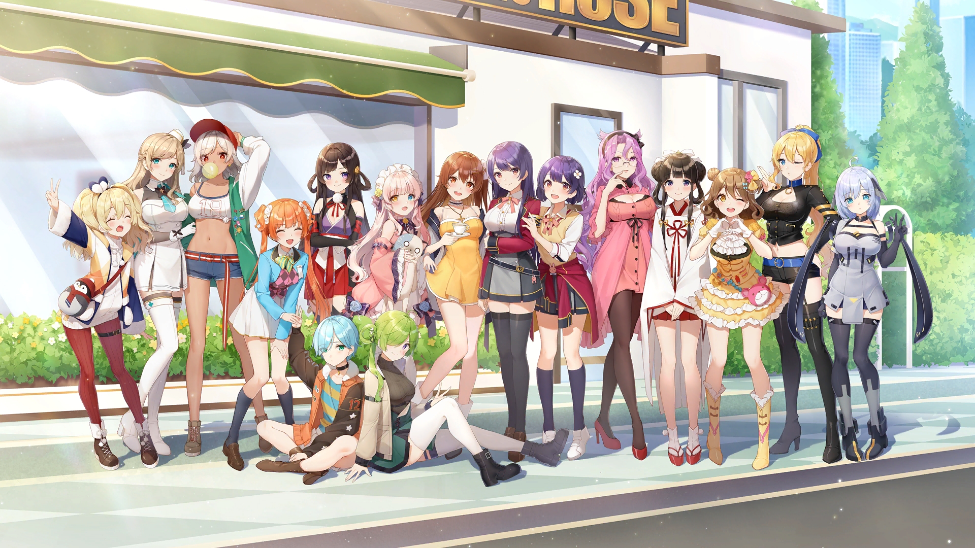 Girl Cafe Gun Anime Girls Group Of Anime Heterochromia Hat Bubblegum 1920x1080