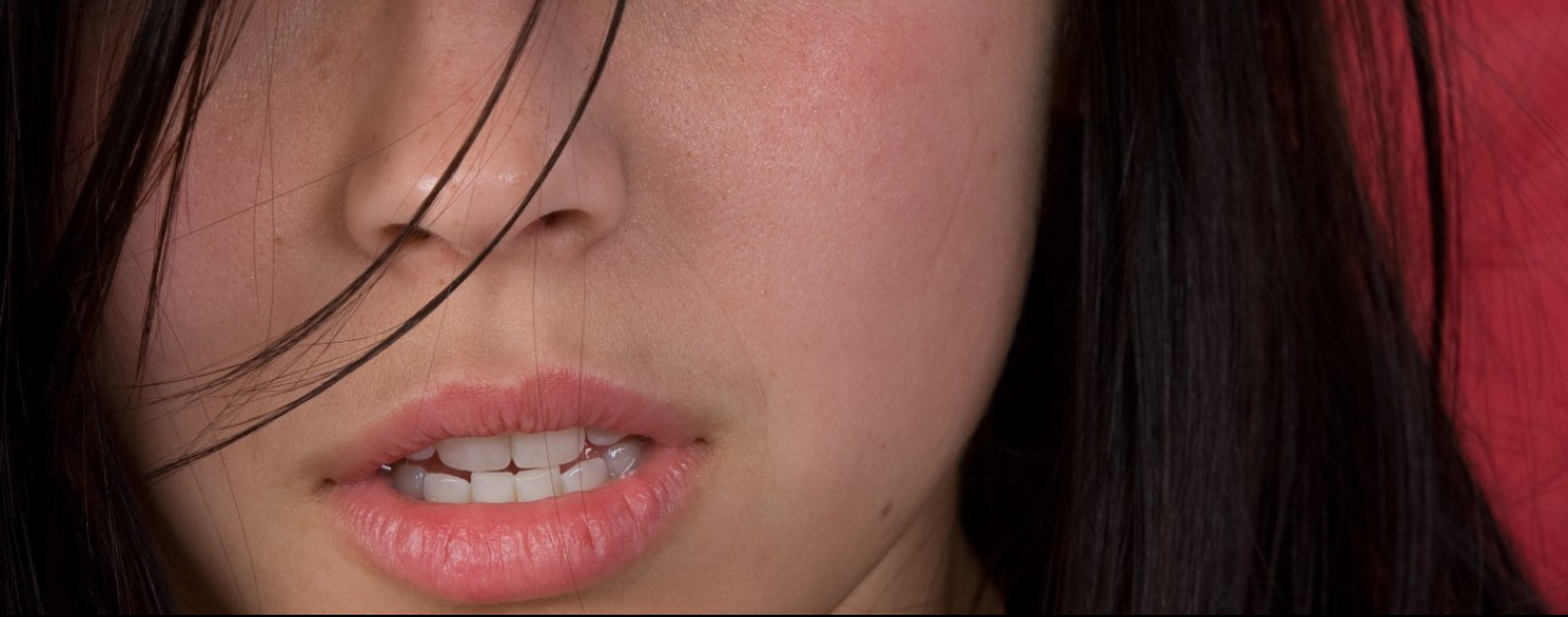 Women Brunette Closeup Lips 3440x1353