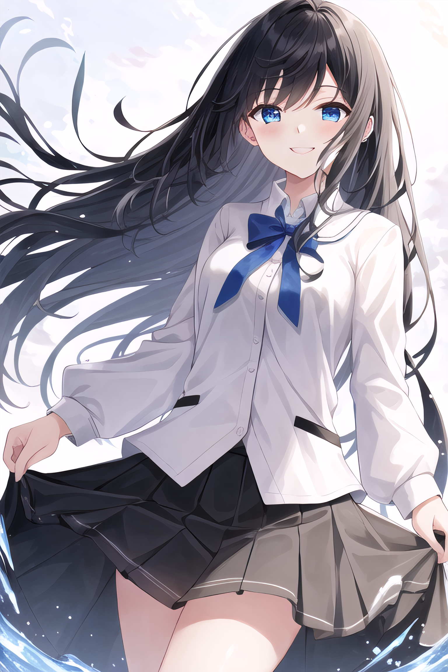 Anime Anime Girls Stable Diffusion Ai Art Artwork Digital Art Schoolgirl School Uniform Long Hair Wa 1536x2304