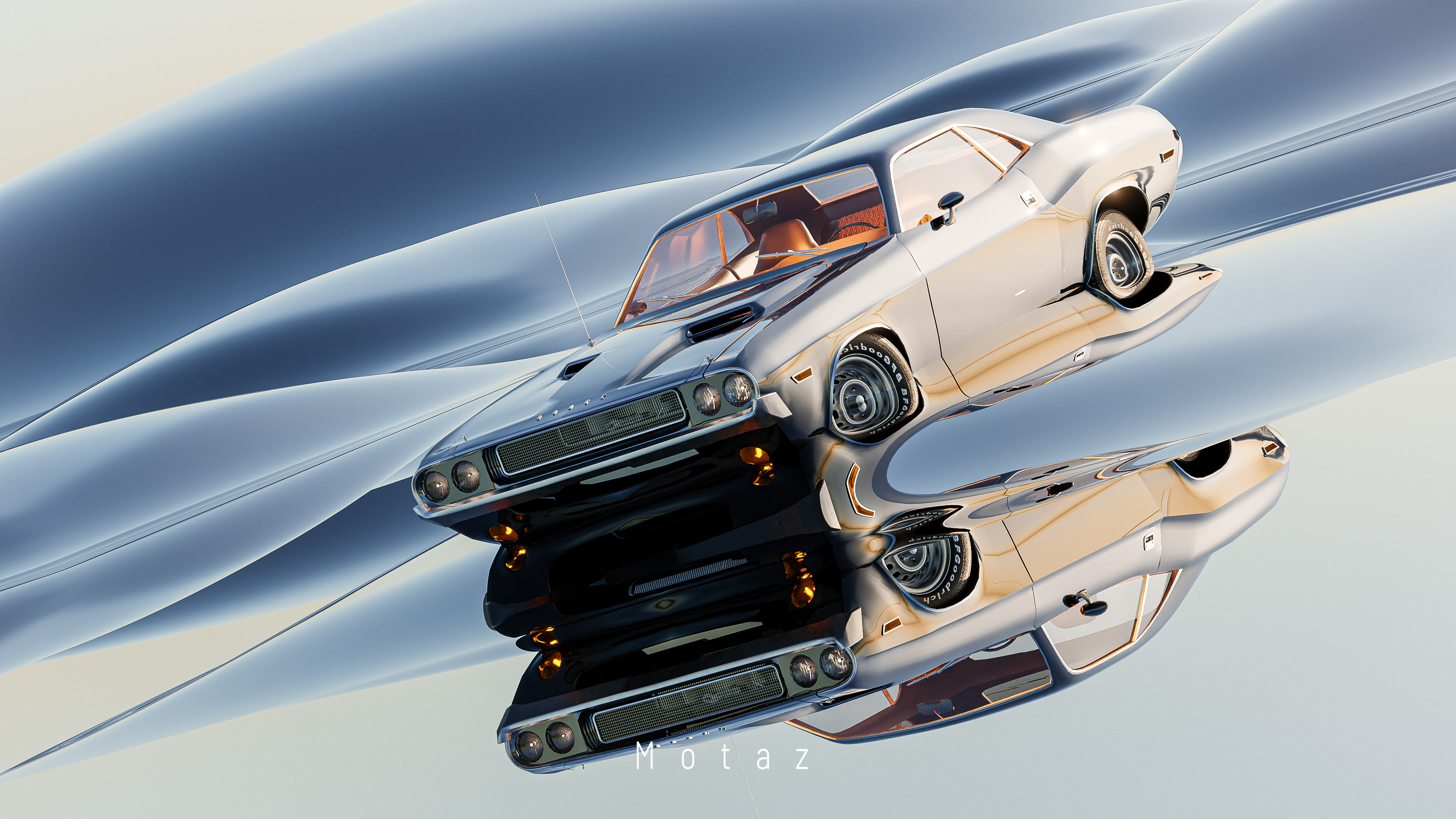 Dodge Dodge Challenger Muscle Cars Chrome CGi Car Vehicle Blender Reflection 3840x2160
