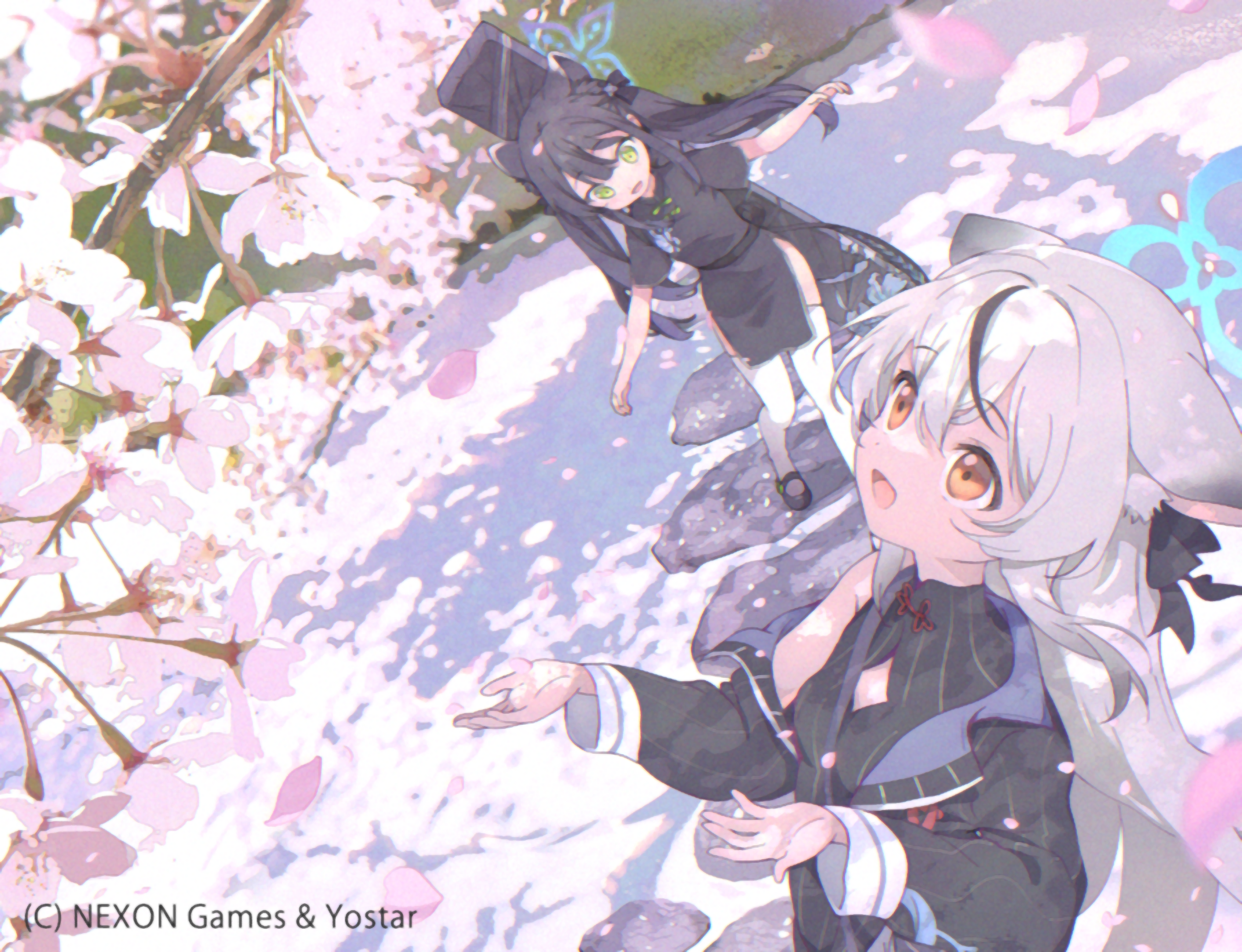 Blue Archive Sunohara Kokona Sunohara Shun Cherry Blossom Anime Girls Flowers Petals Branch Looking  2700x2070