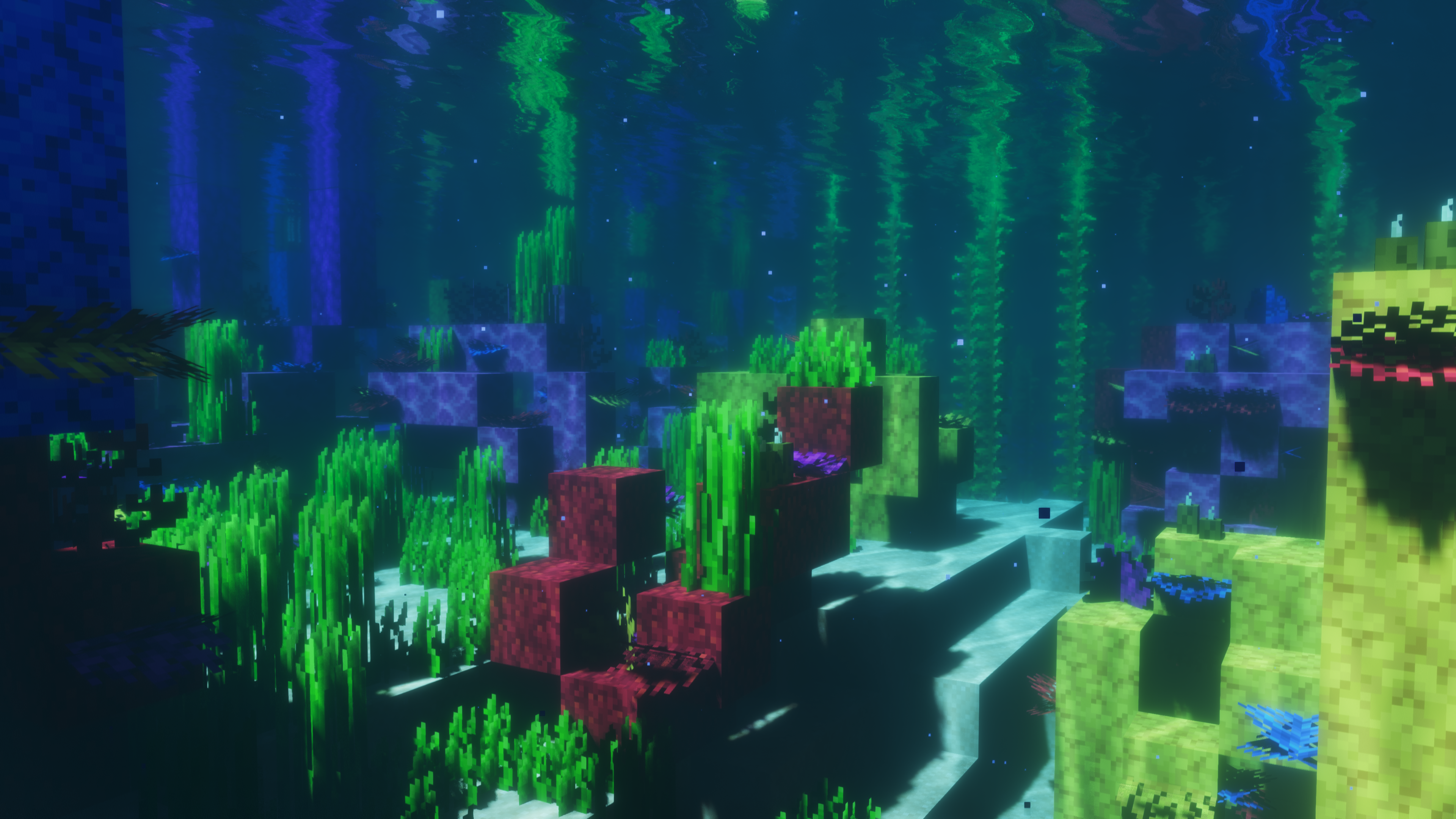 Minecraft PC Gaming Video Games Cube Underwater Water CGi Seaweed 3840x2160