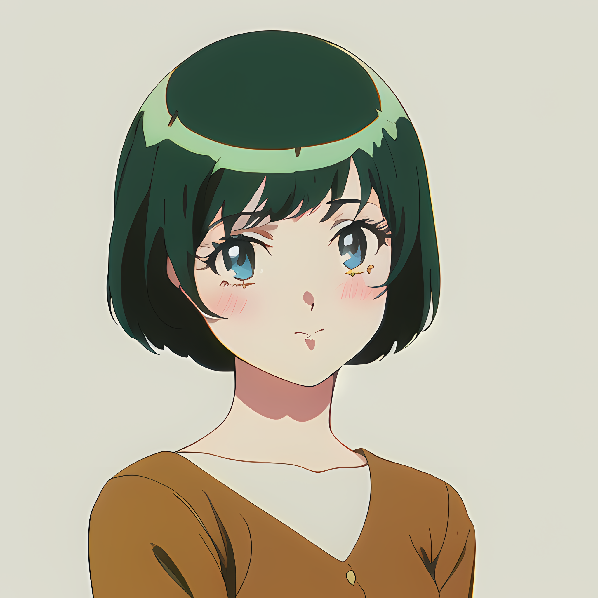 Anime Girls Novel Ai Anime Women Beige Background Green Hair Blue Eyes Face Portrait Minimalism 2048x2048