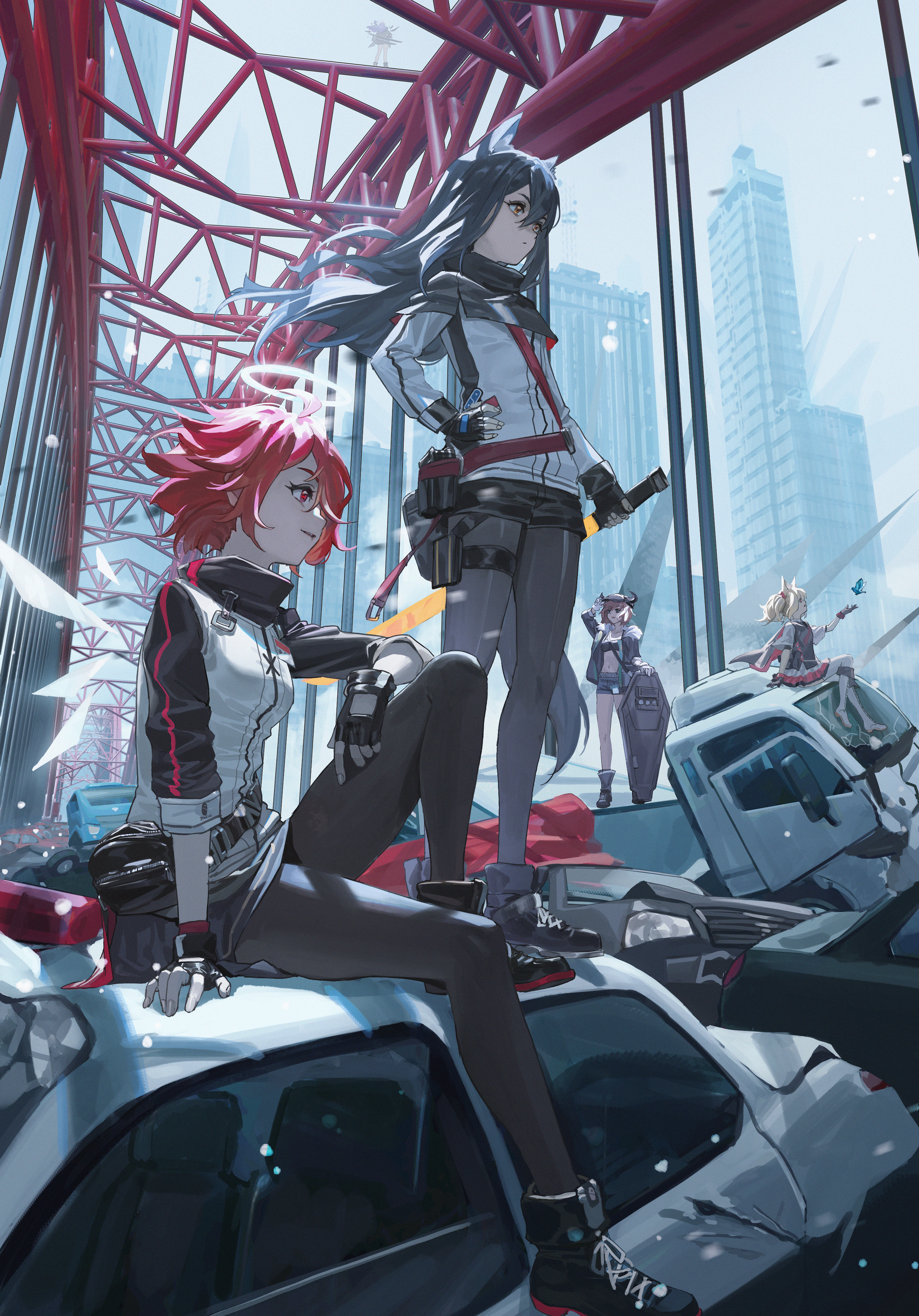 Arknights Anime Girls Vertical Halo Perspective Car Bridge 3000x4298
