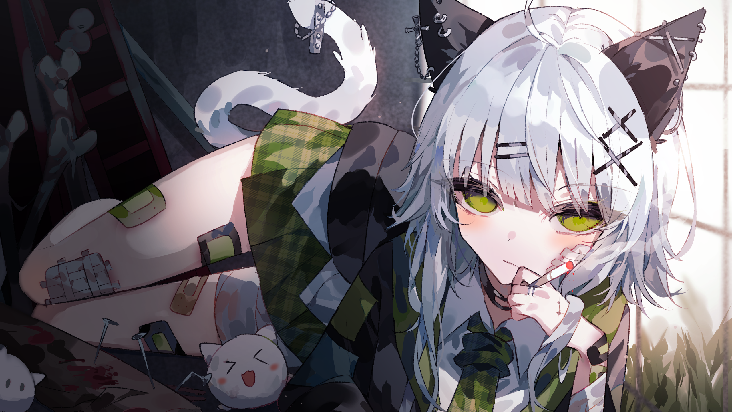 Anime Girls Artwork Digital Art Cat Girl Skirt Tail Cat Ears Cat Tail Looking At Viewer Lying On Sid 2560x1440