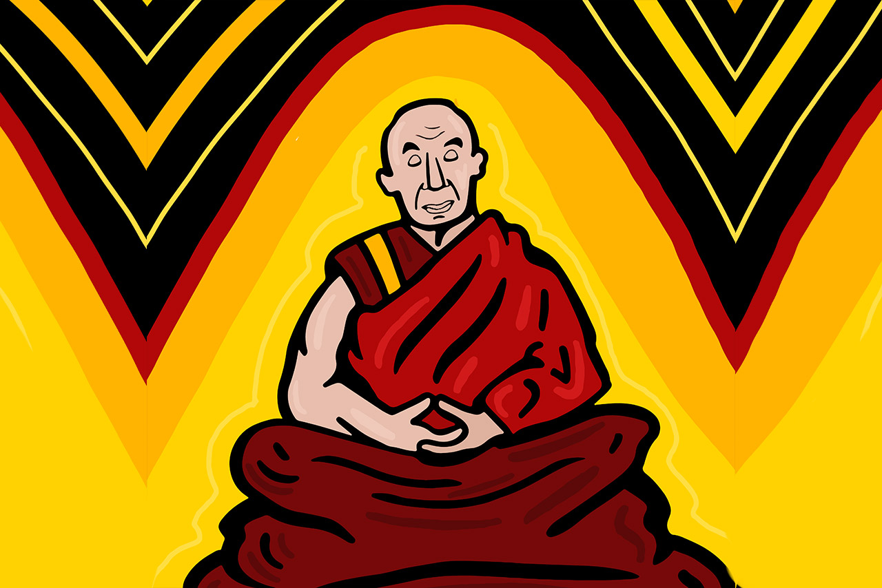 Dalai Lama Buddhism Men Monks Meditation Bald Caricature Artwork Closed Eyes Digital Art 1280x854