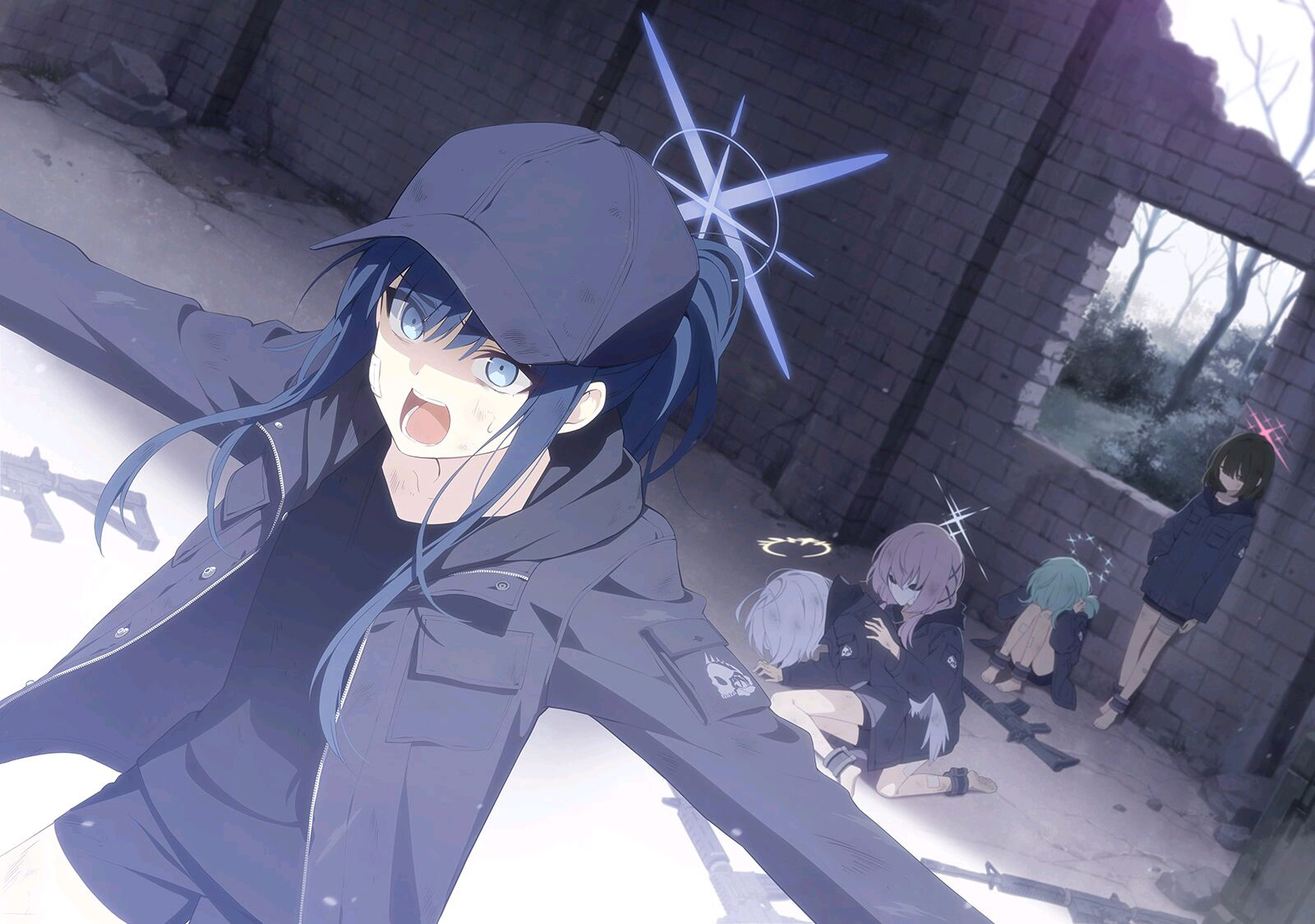 Anime Anime Girls Hat Blue Hair Blue Eyes Gun Blue Archive 1600x1124