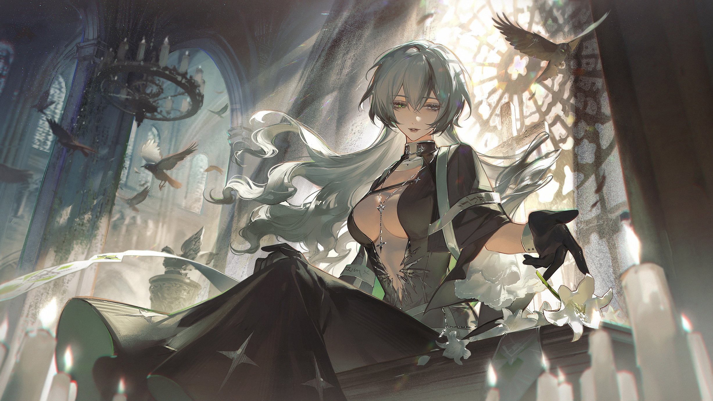 Path To Nowhere Anime Girls Necklace Birds Candles Gloves 2454x1380