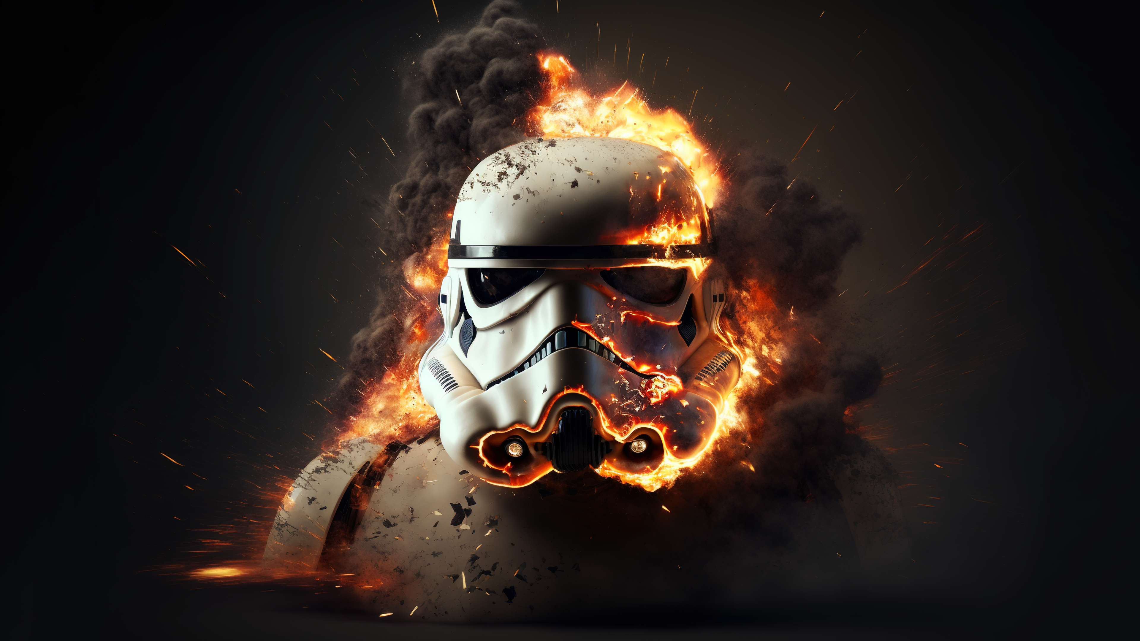 Stormtrooper Fire Explosion Ai Art Helmet Minimalism Simple Background 3840x2160
