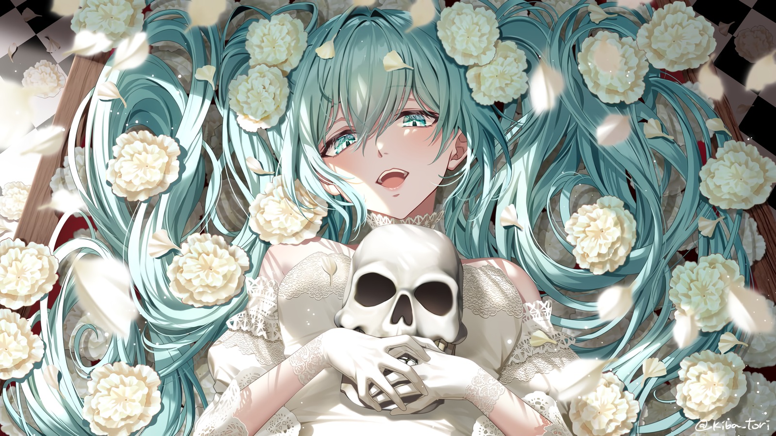 Vocaloid Lying On Back Hatsune Miku Long Hair Lying Down Wedding Dress Turquoise Hair White Dress Lo 1600x900