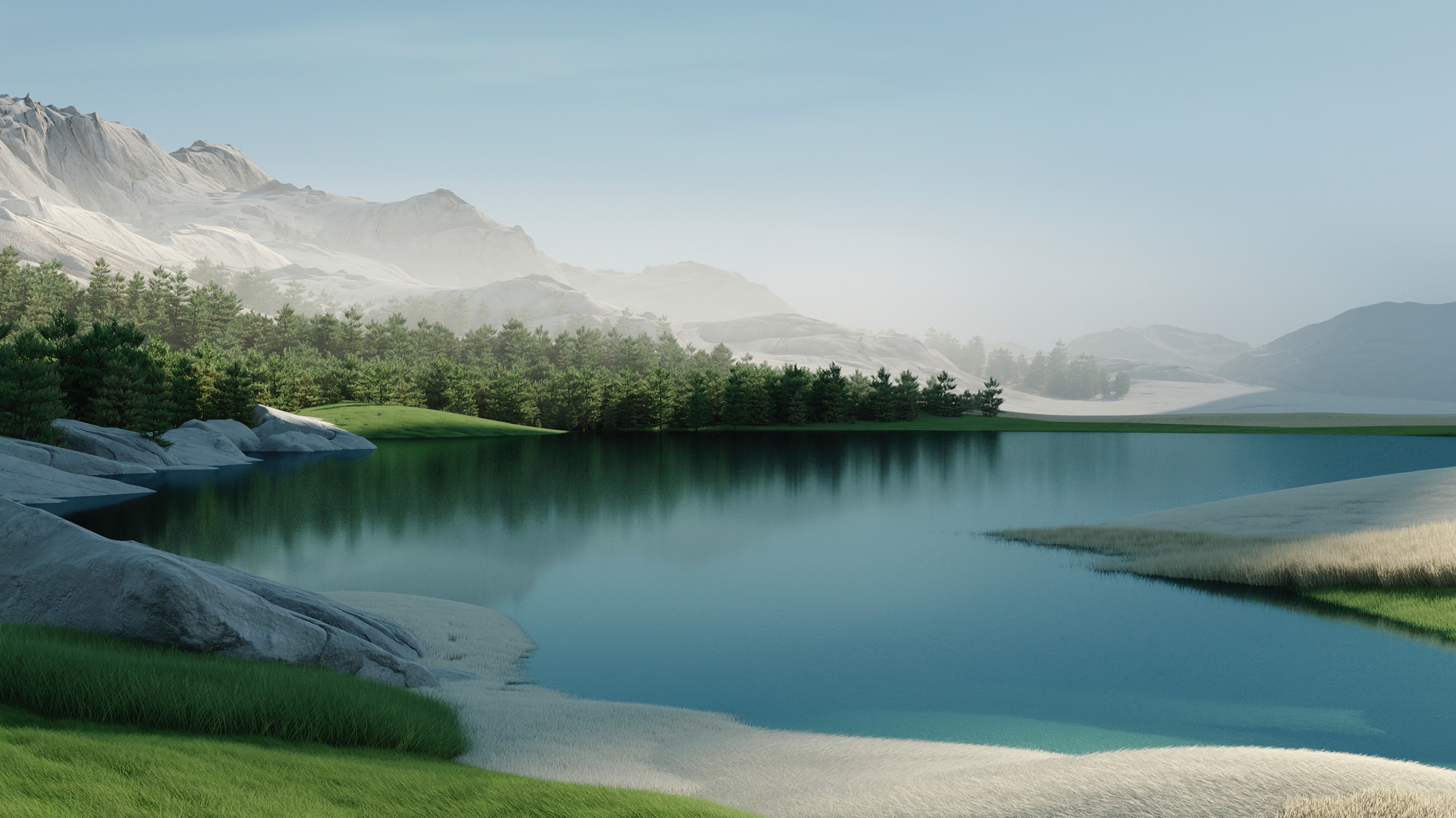 Windows 11 Digital Art Landscape Water Reflection Nature Trees Mountains 3840x2160