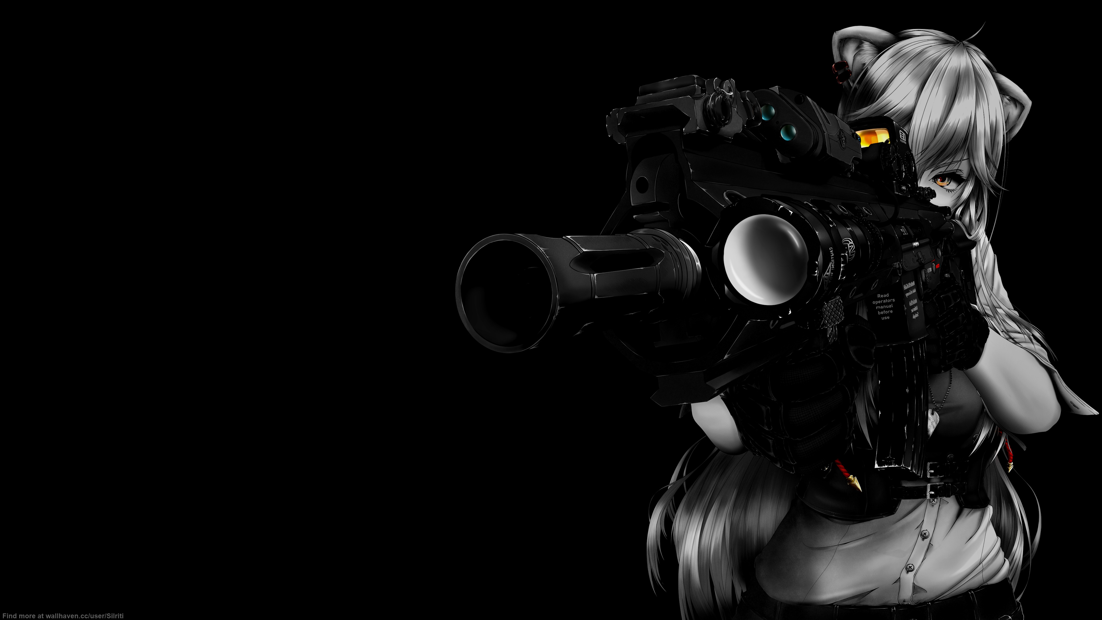 Selective Coloring Black Background Simple Background Anime Girls Weapon Rifles 3840x2160