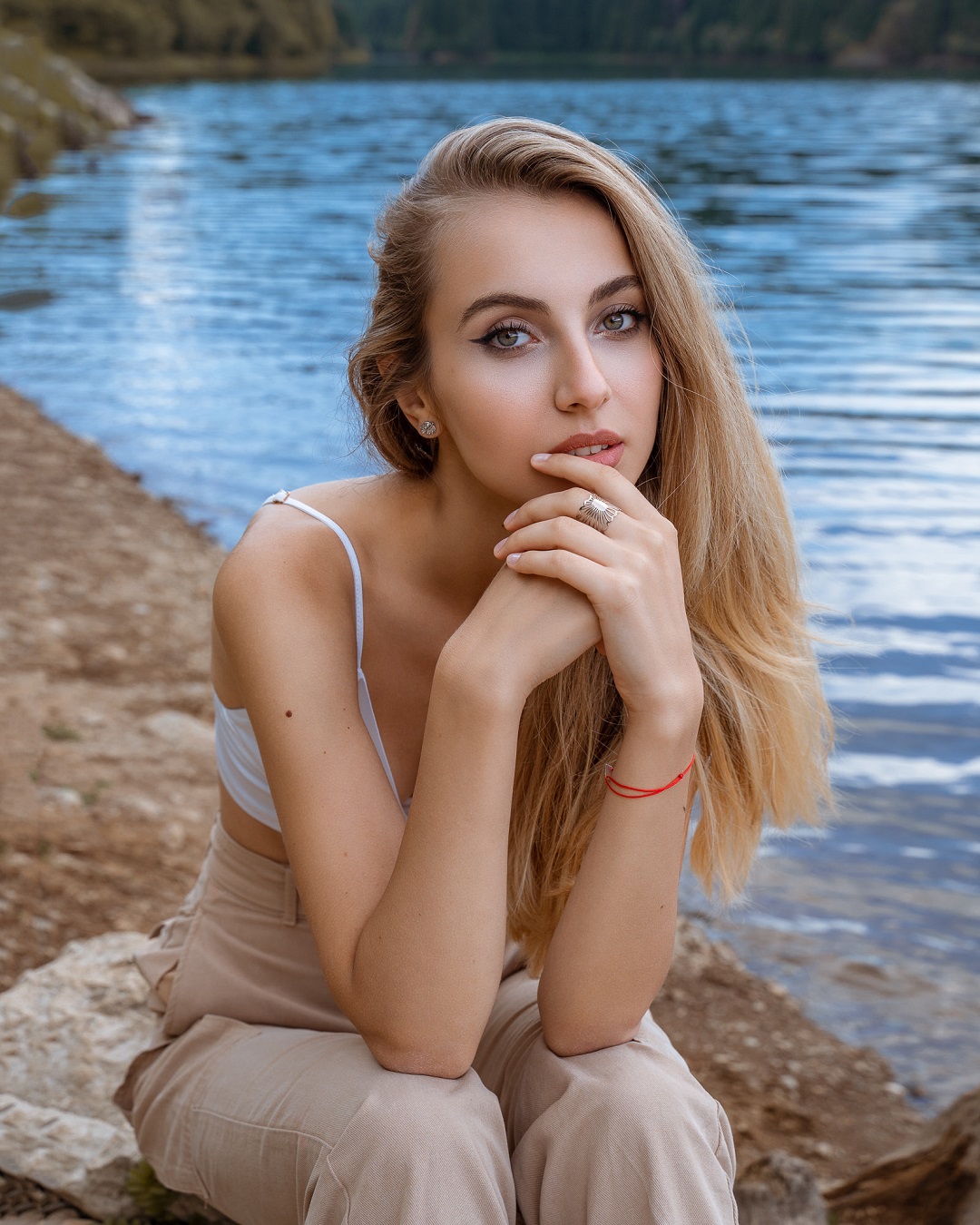 Katya Model Women Andrei Marginean Water Long Hair Blonde Women Outdoors Open Mouth Riverside Holdin 1080x1350