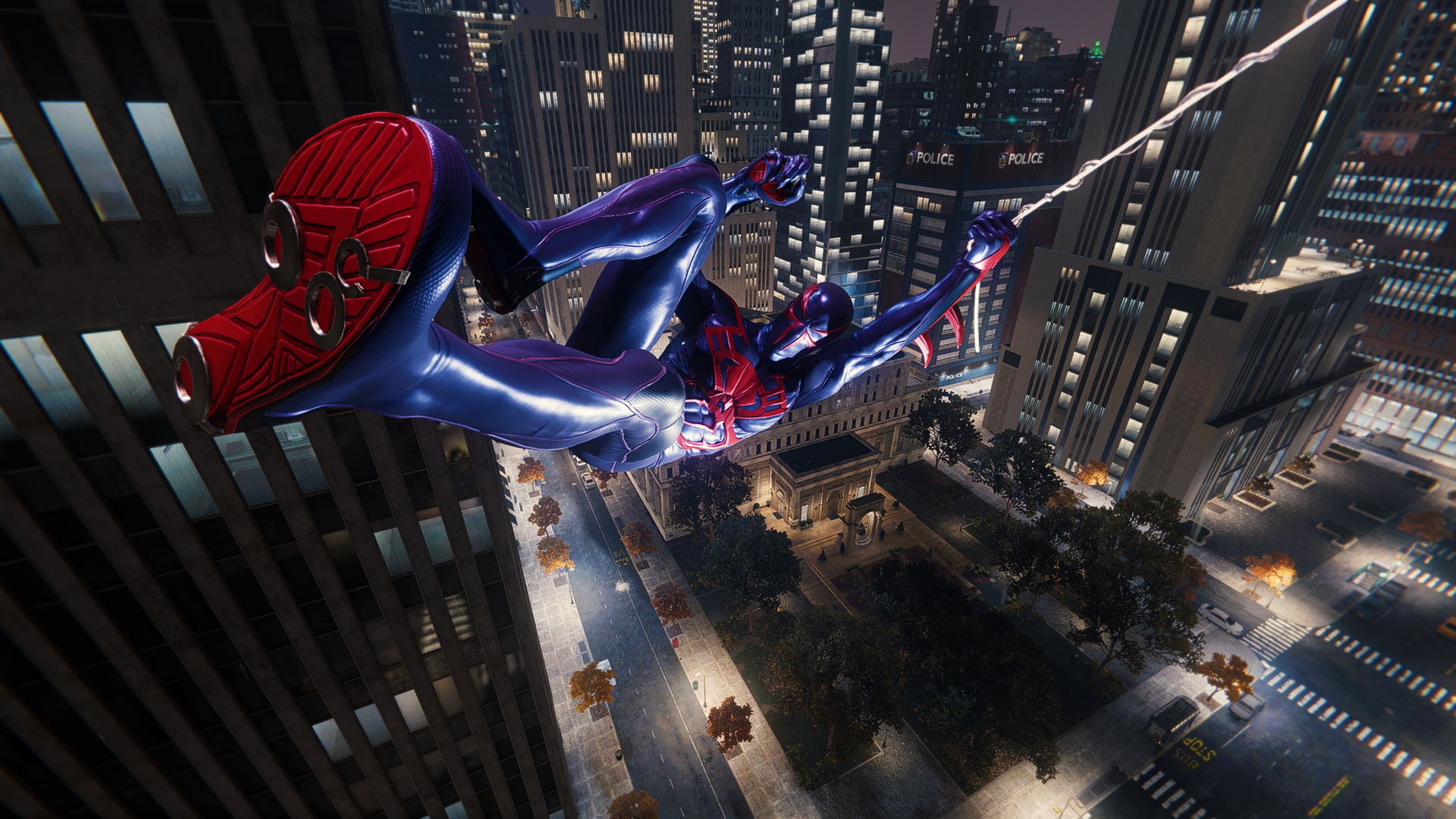 Spider Man Spider Man 2018 Marvel Comics PlayStation Bodysuit Superhero Building Night City City Lig 1920x1080