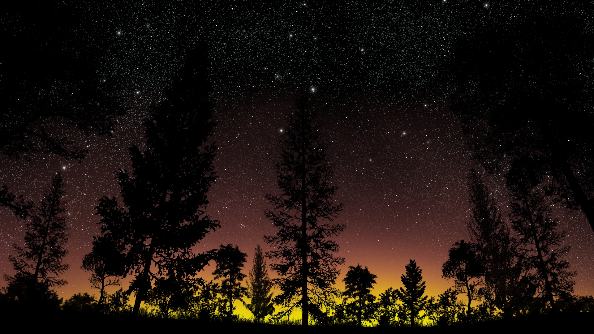 Digital Painting Nature Landscape Nightscape Silhouette 1920x1080