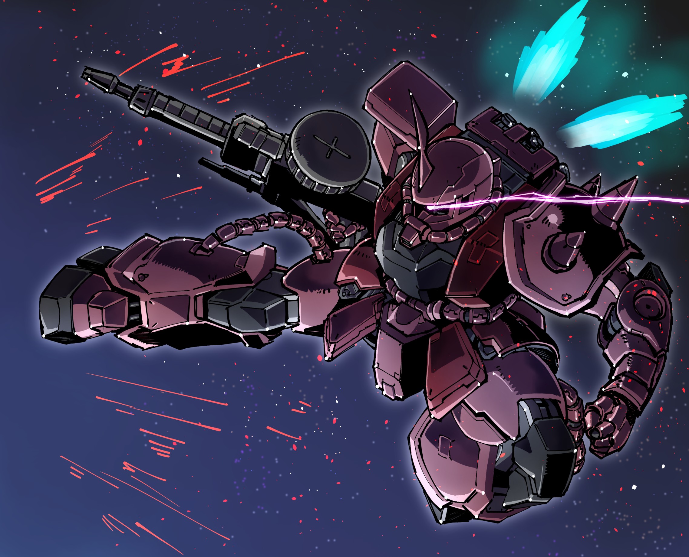 Zaku Ii Chars Custom Mobile Suit Mobile Suit Gundam Anime Mechs Super Robot Taisen Artwork Digital A 2276x1842