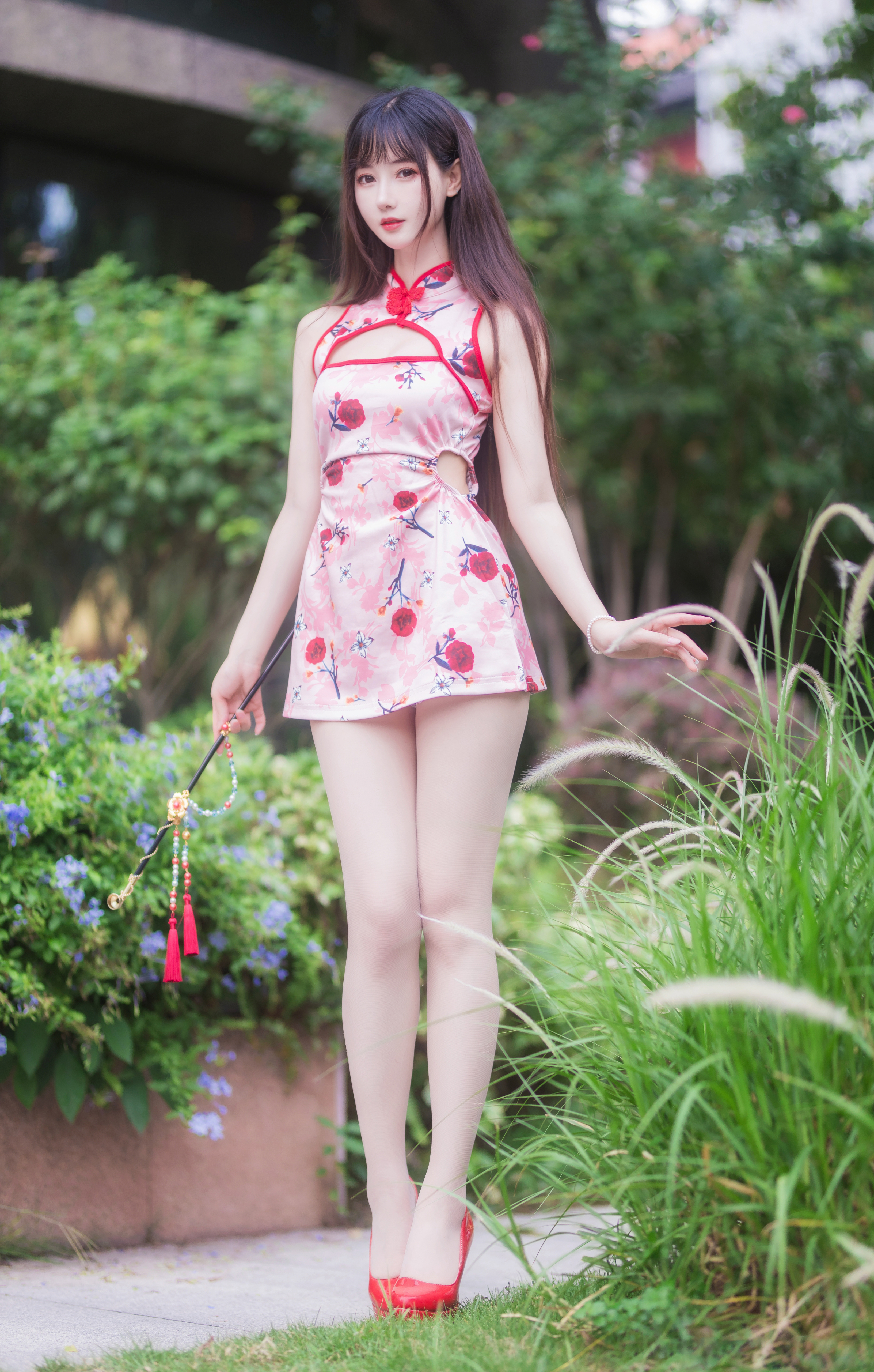 Asian Brunette High Heels Outdoors Cheongsam 3266x5124